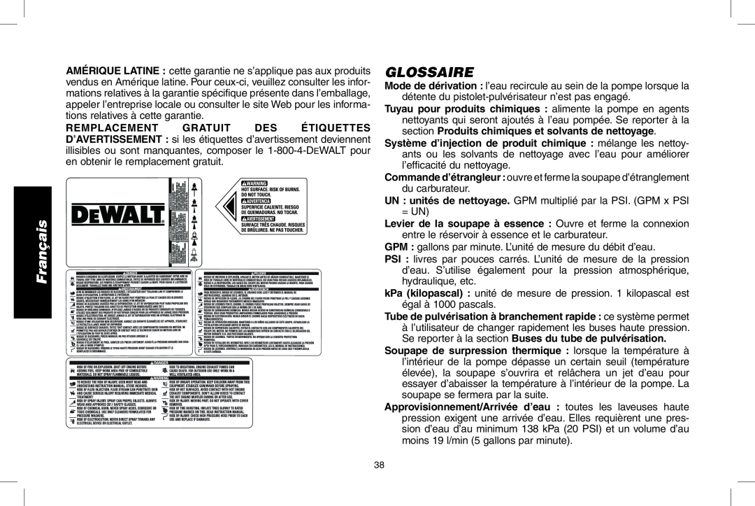 DeWalt N0003431, DPD3000IC Glossaire, Tube de pulvérisation à branchement rapide ce système permet, Français 