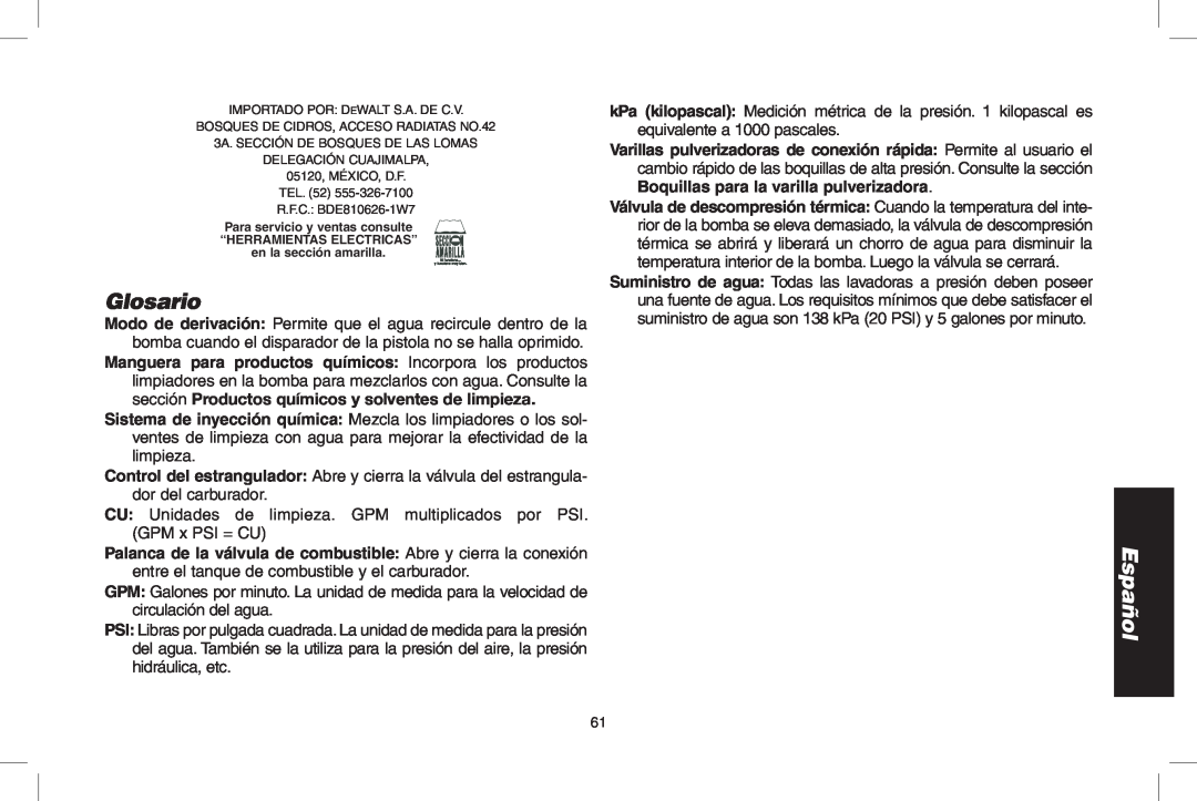 DeWalt DPD3000IC, N0003431 instruction manual Glosario, Español 