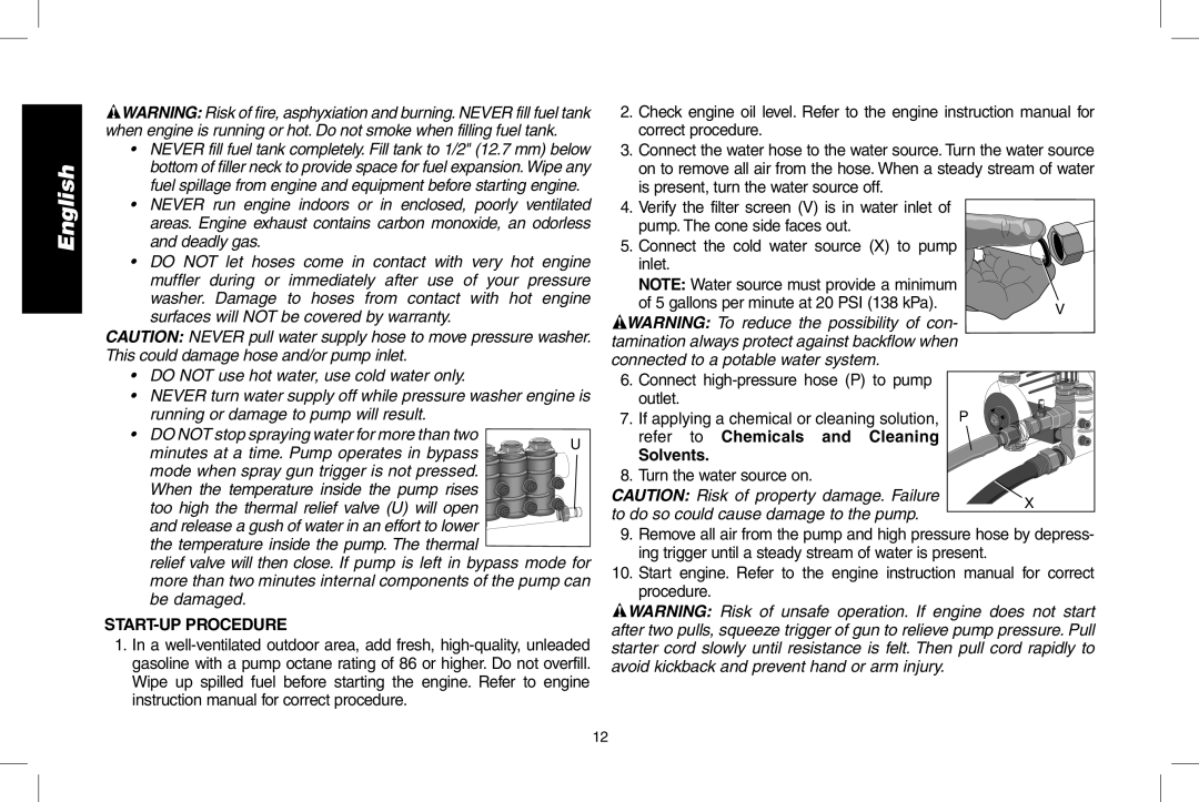 DeWalt N000589 instruction manual Start-up Procedure, Refer to Chemicals and Cleaning Solvents, Turn the water source on 