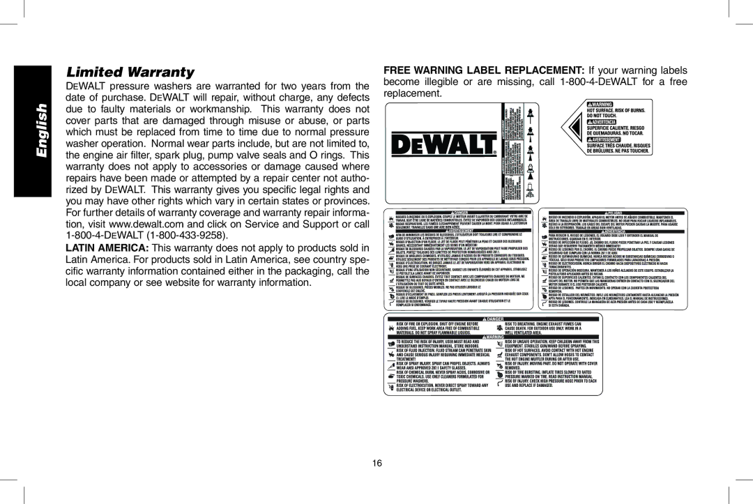 DeWalt N000589 instruction manual Limited Warranty 