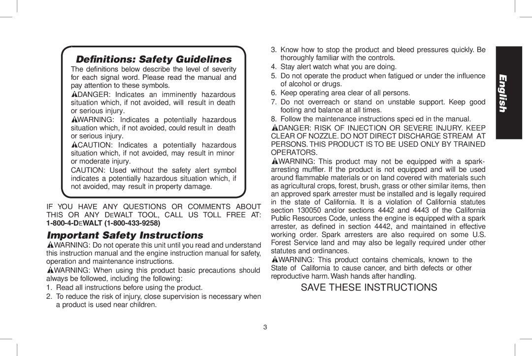 DeWalt N000589 instruction manual Definitions Safety Guidelines, Important Safety Instructions, DeWALT 