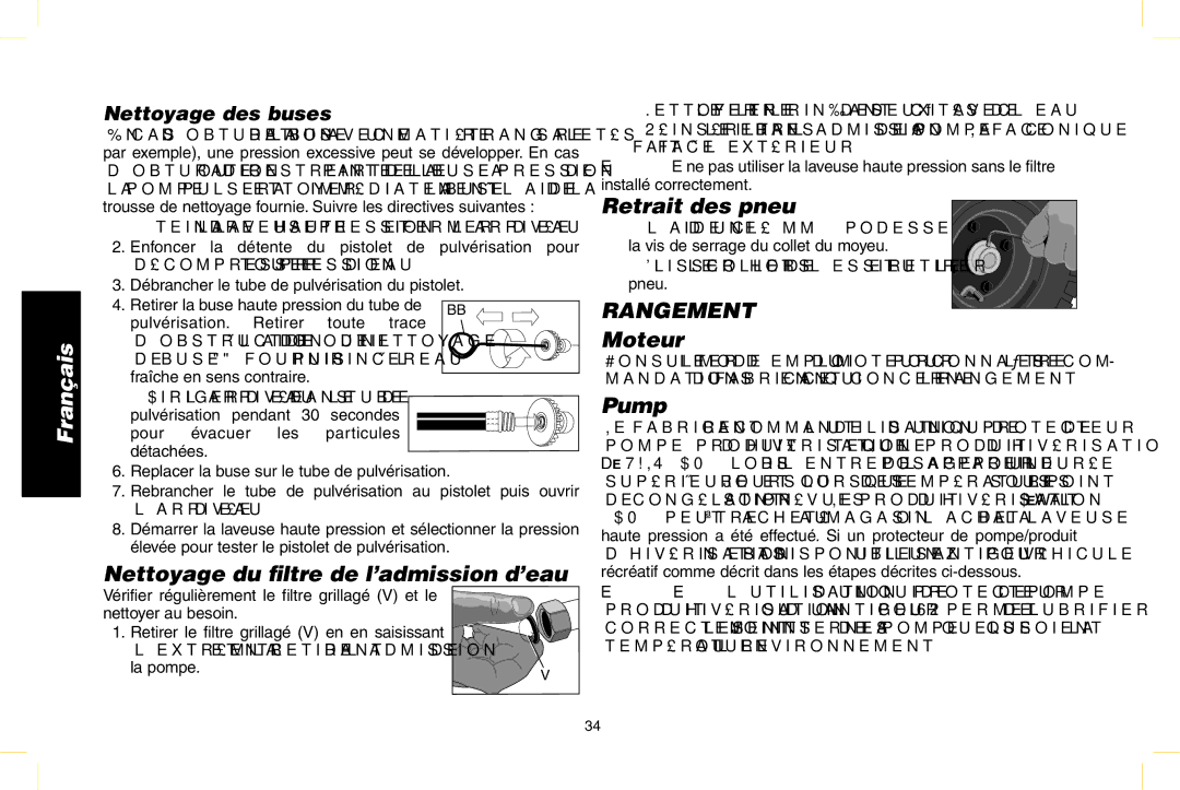 DeWalt N000589 instruction manual Rangement, Nettoyage du filtre de l’admission d’eau 