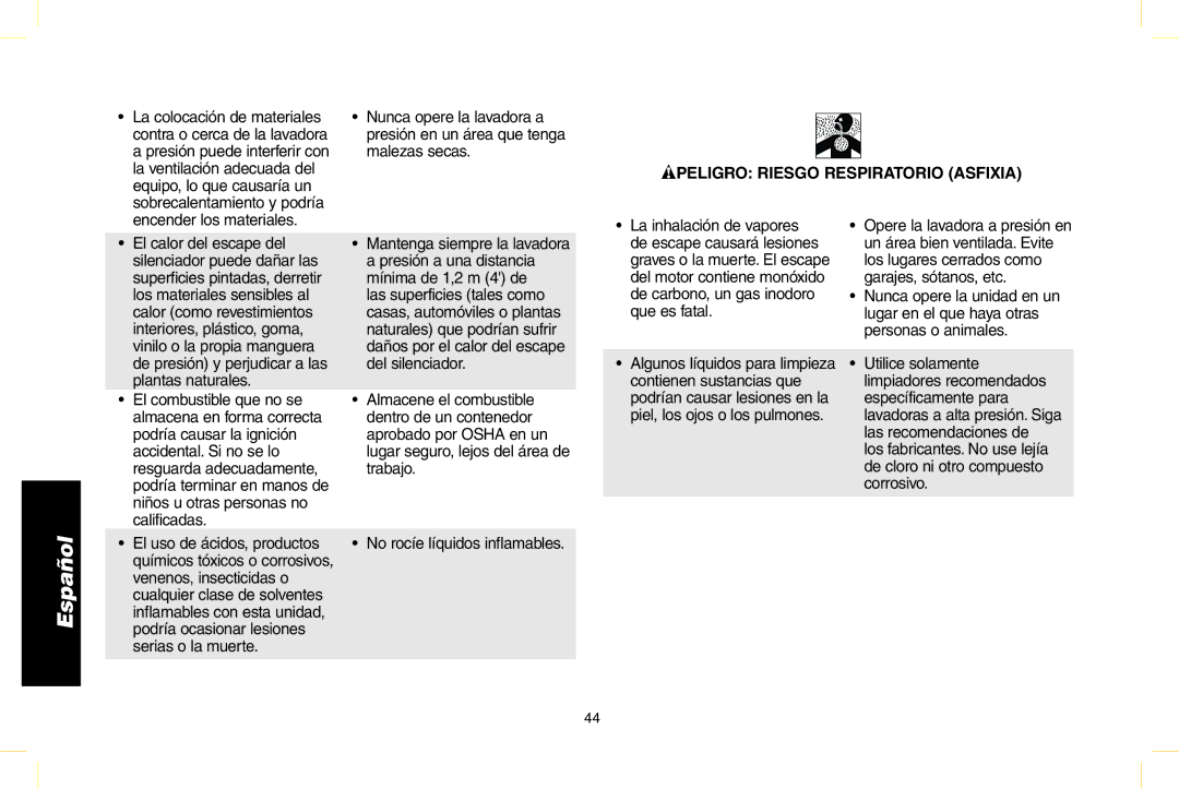 DeWalt N000589 instruction manual Peligro Riesgo Respiratorio asfixia 