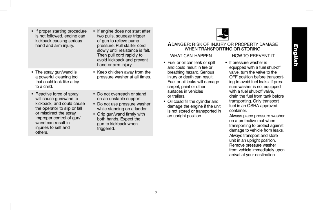 DeWalt N000589 instruction manual When Transporting or storing 