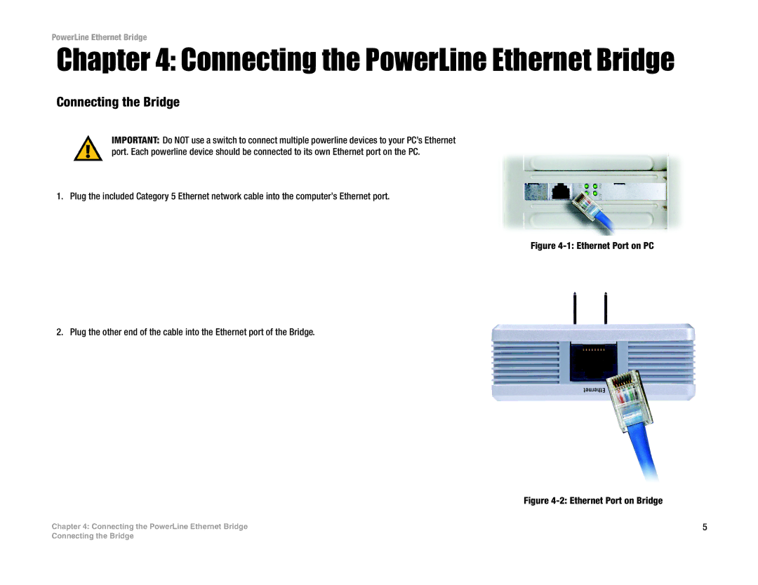 DeWalt PLEBR10 manual Connecting the PowerLine Ethernet Bridge, Connecting the Bridge 