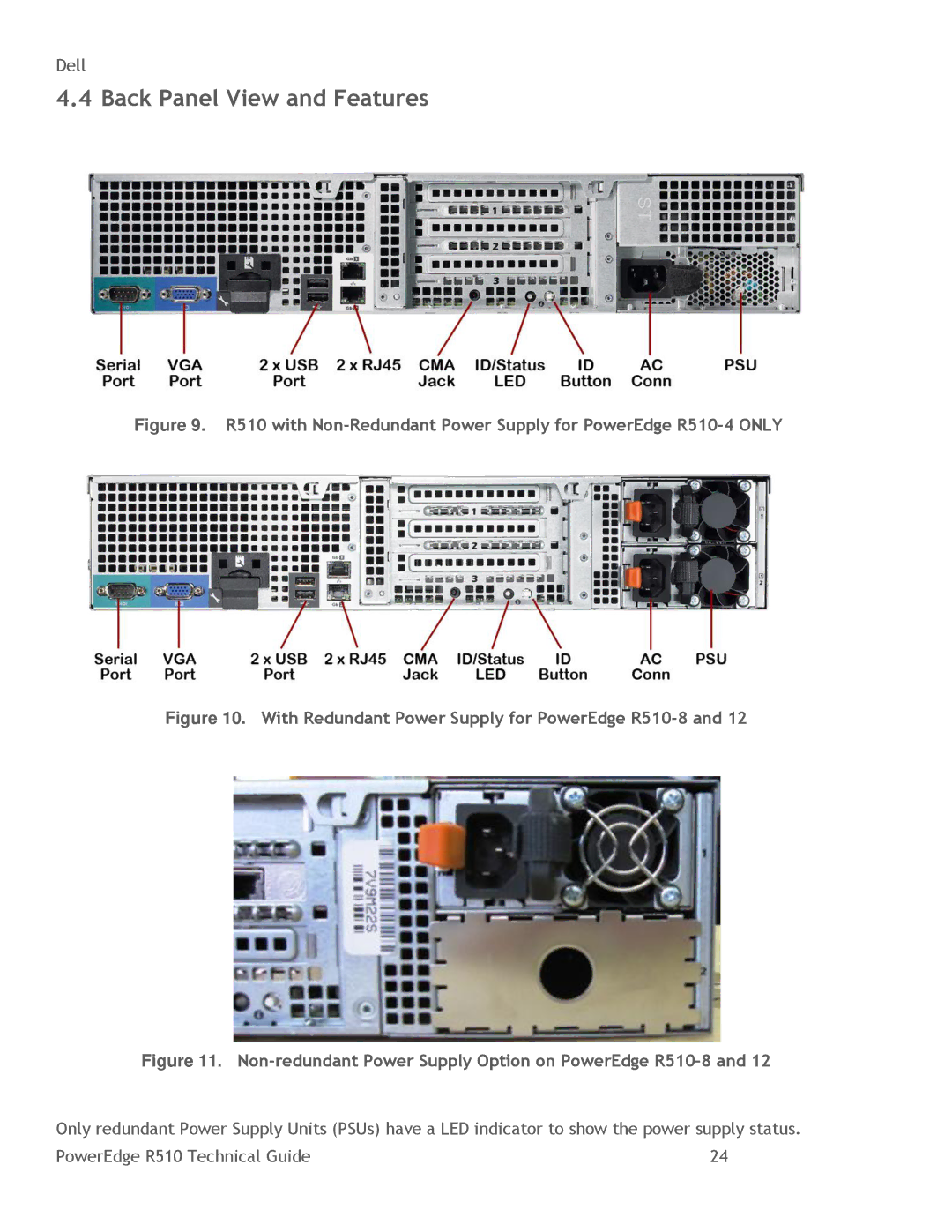 DeWalt manual Back Panel View and Features, With Redundant Power Supply for PowerEdge R510-8 