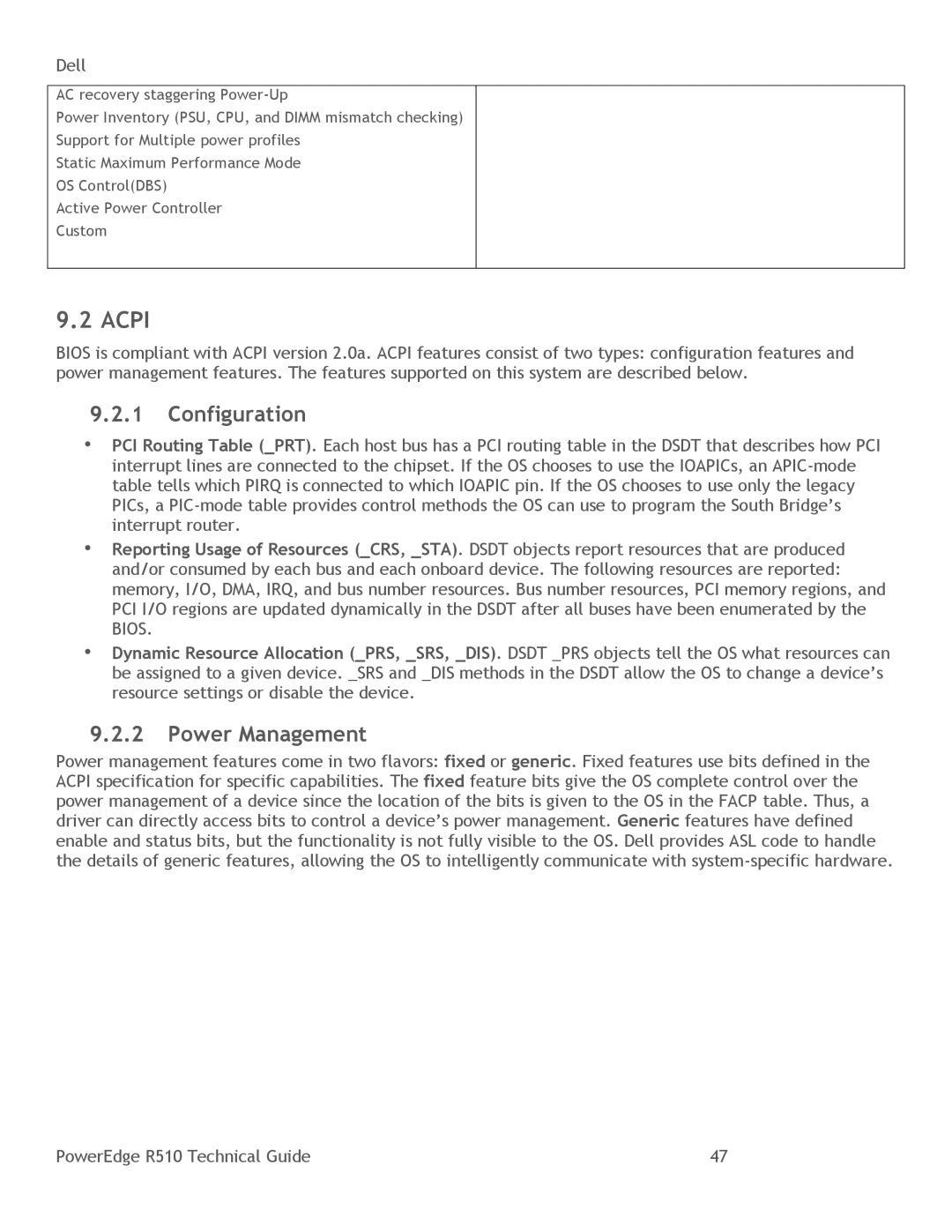 DeWalt R510 manual Acpi, Configuration, Power Management 