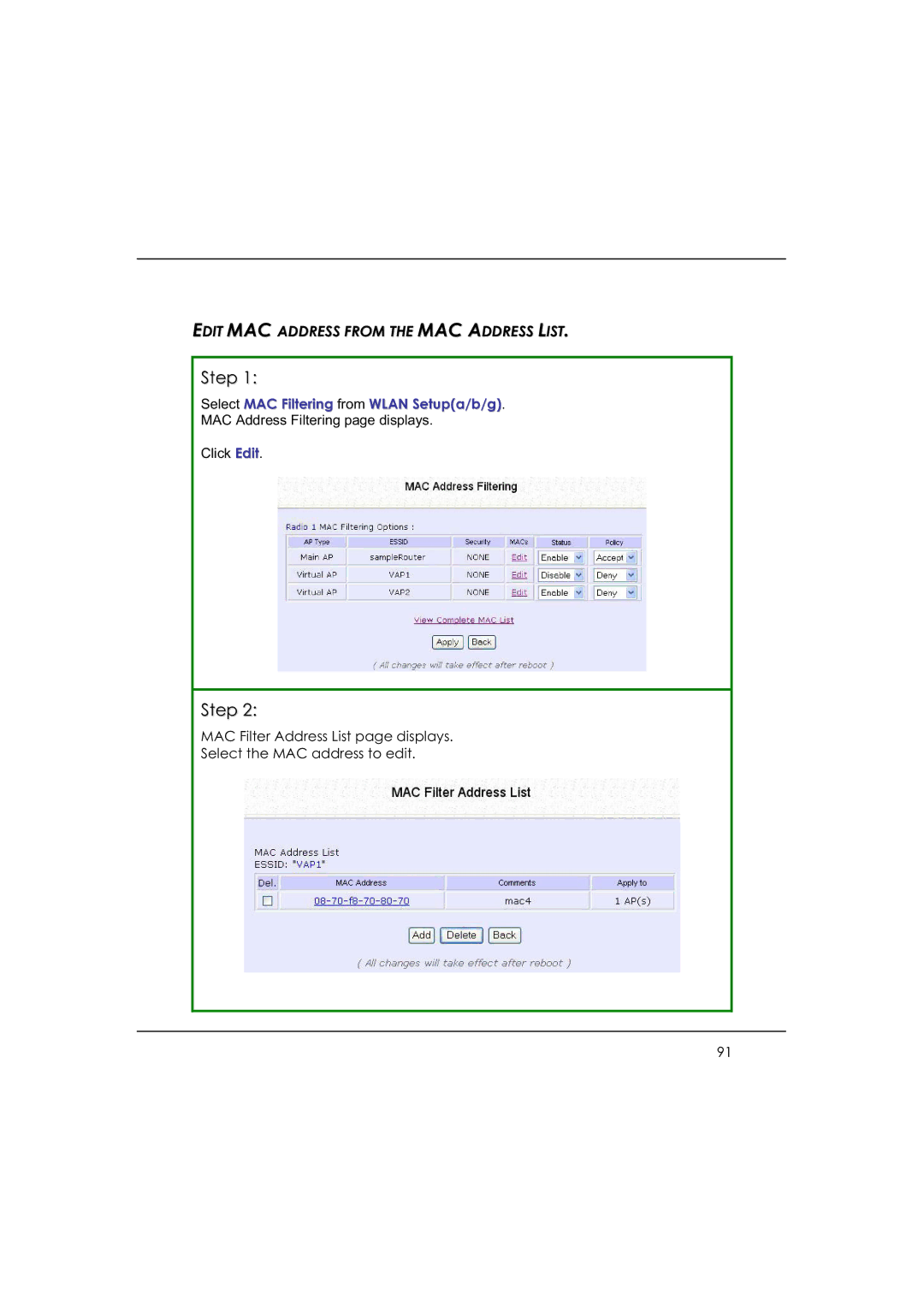 DeWalt WP54AG manual Edit MAC Address from the MAC Address List 