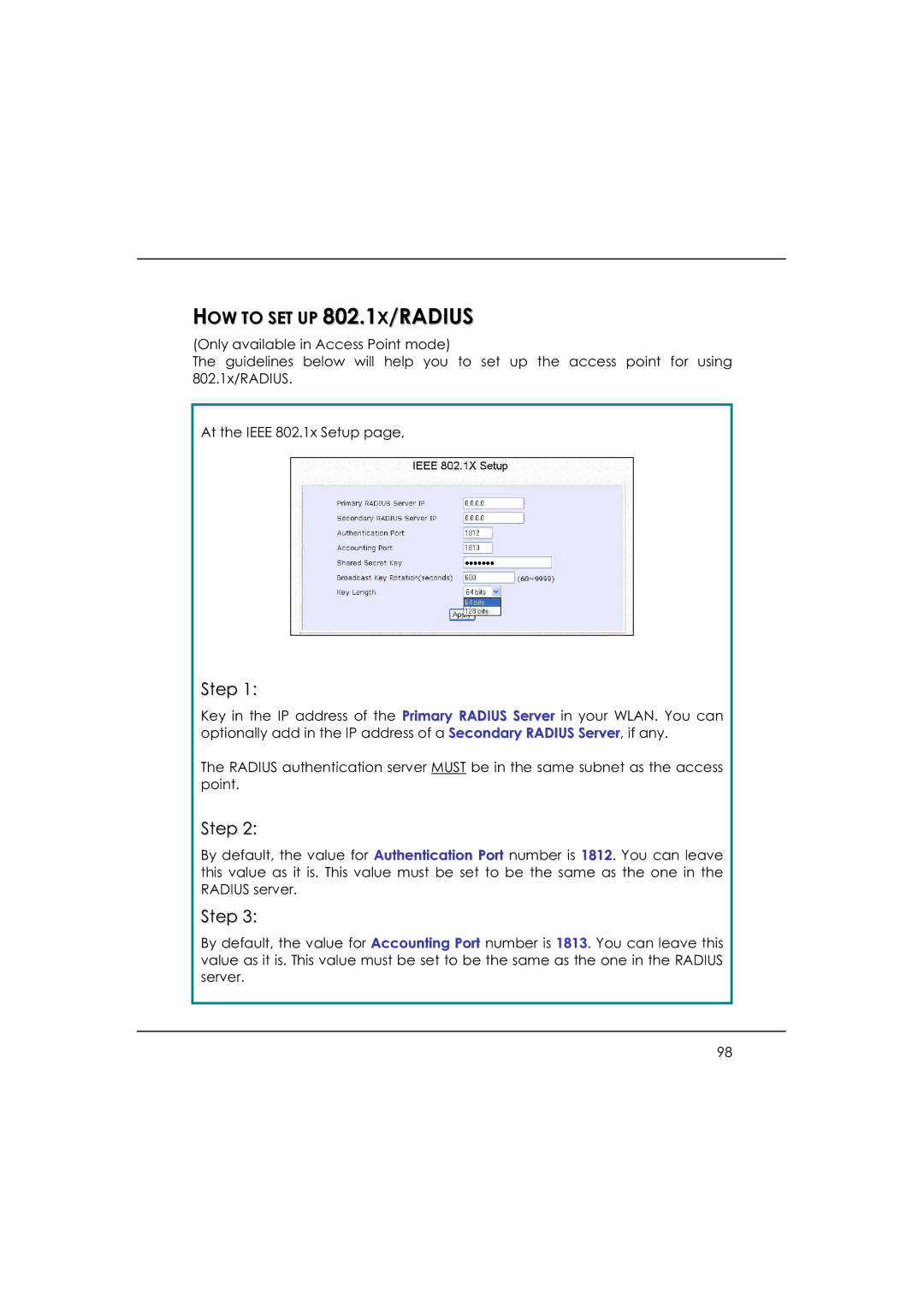 DeWalt WP54AG manual HOW to SET UP 802.1X/RADIUS 