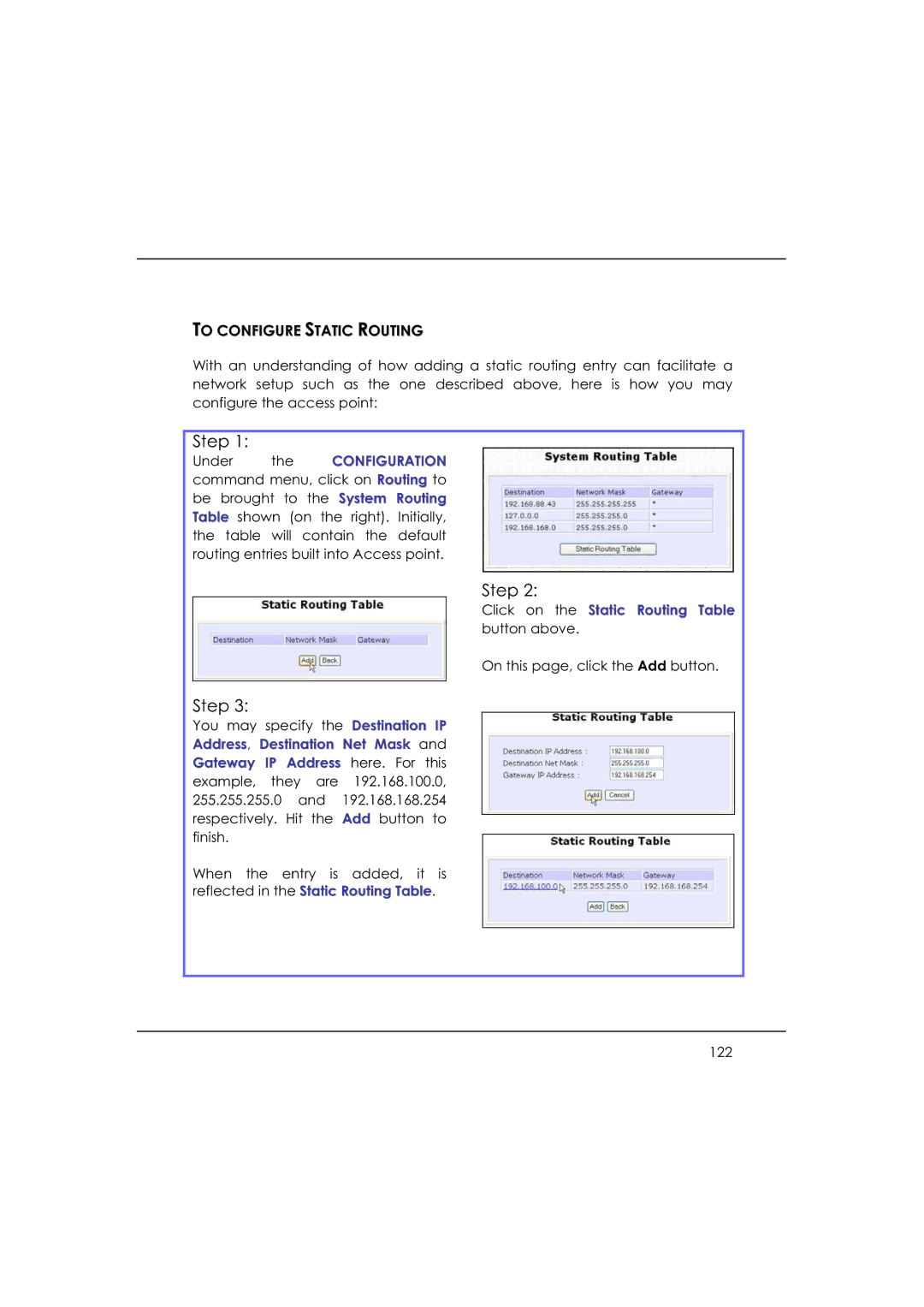 DeWalt WP54AG manual To Configure Static Routing, Click on the Static Routing Table button above 