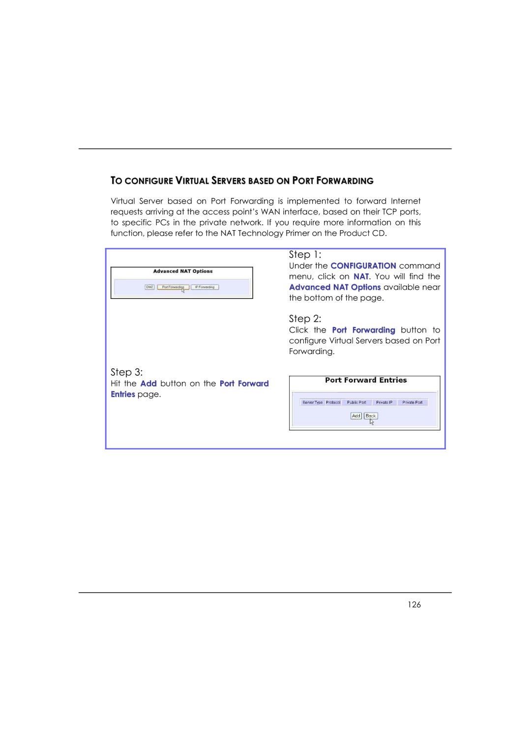 DeWalt WP54AG manual To Configure Virtual Servers Based on Port Forwarding, Entries 