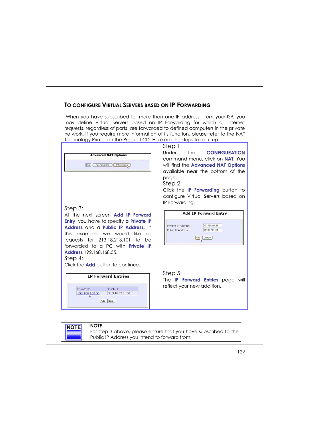 DeWalt WP54AG manual To Configure Virtual Servers Based on IP Forwarding, IP Forward Entries page will 