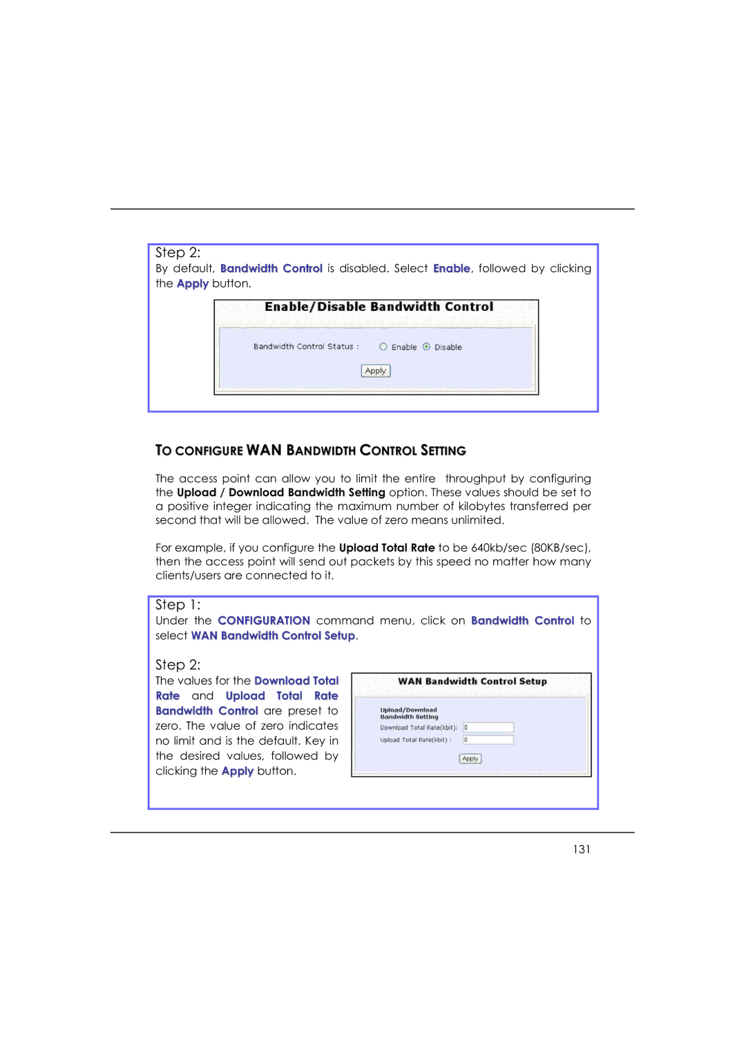 DeWalt WP54AG manual To Configure WAN Bandwidth Control Setting 