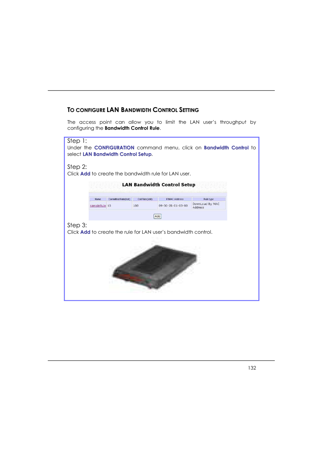 DeWalt WP54AG manual To Configure LAN Bandwidth Control Setting 