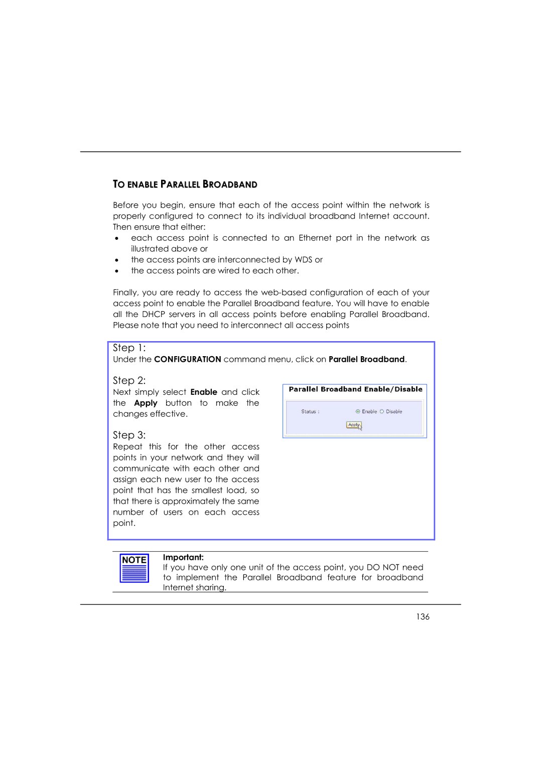 DeWalt WP54AG manual To Enable Parallel Broadband 