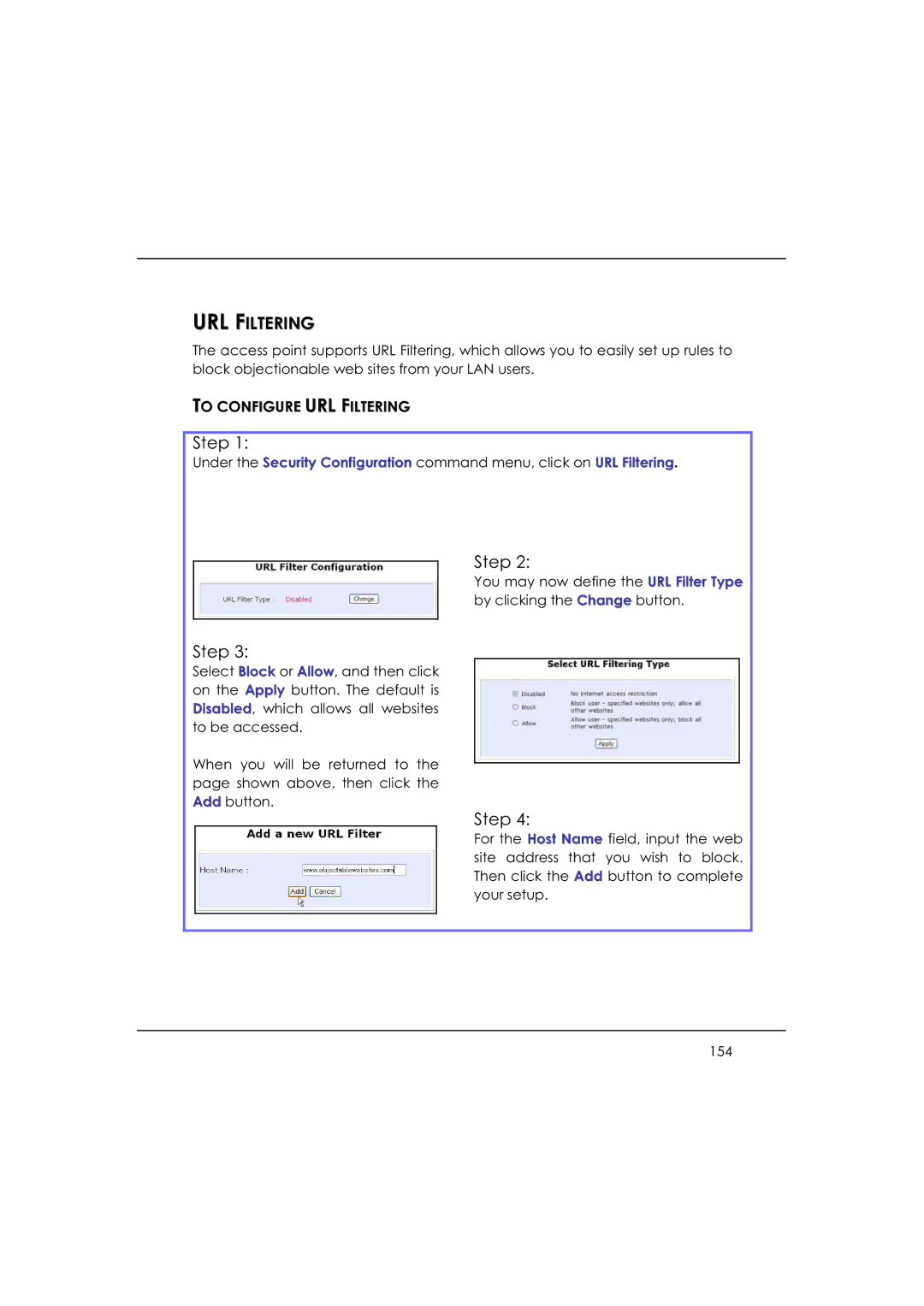 DeWalt WP54AG manual To Configure URL Filtering 