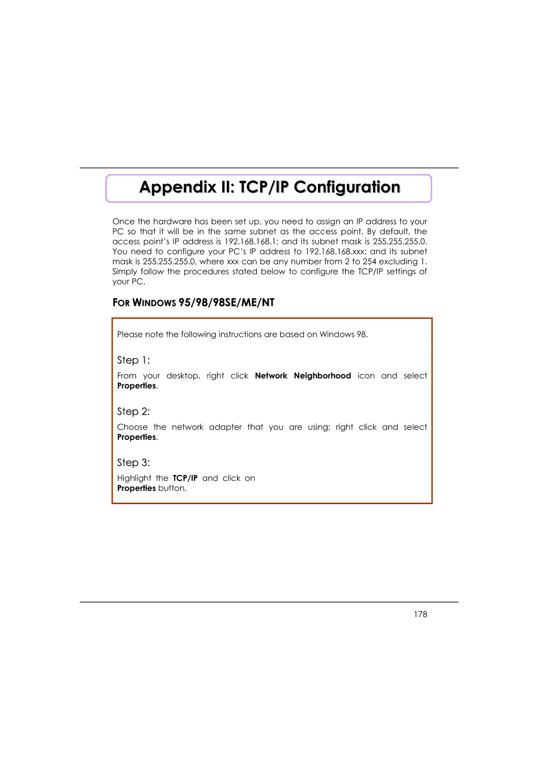 DeWalt WP54AG manual Appendix II TCP/IP Configuration, Properties button 