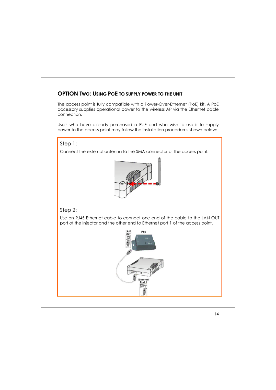 DeWalt WP54AG manual Option TWO Using POE to Supply Power to the Unit 