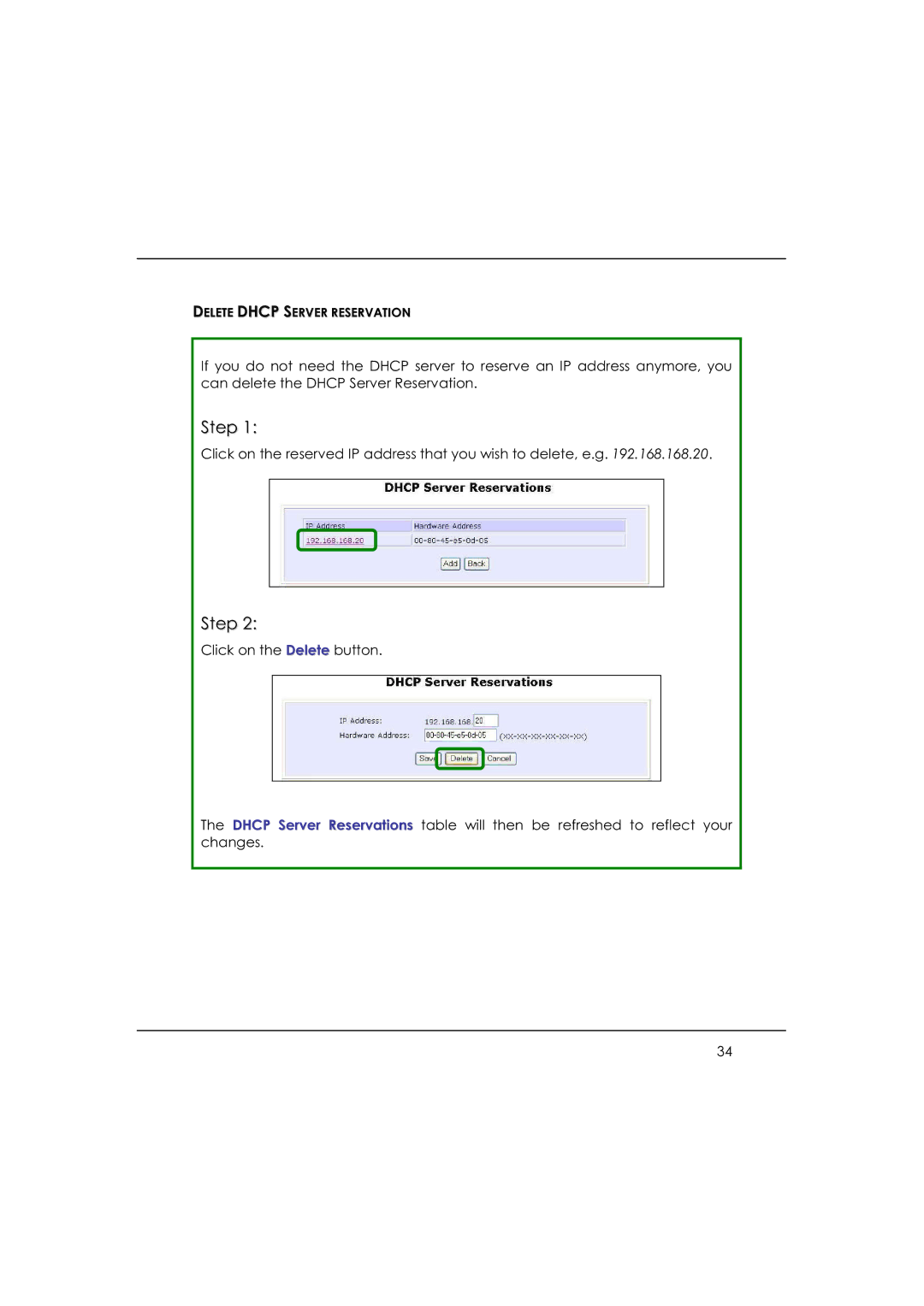 DeWalt WP54AG manual Delete Dhcp Server Reservation 