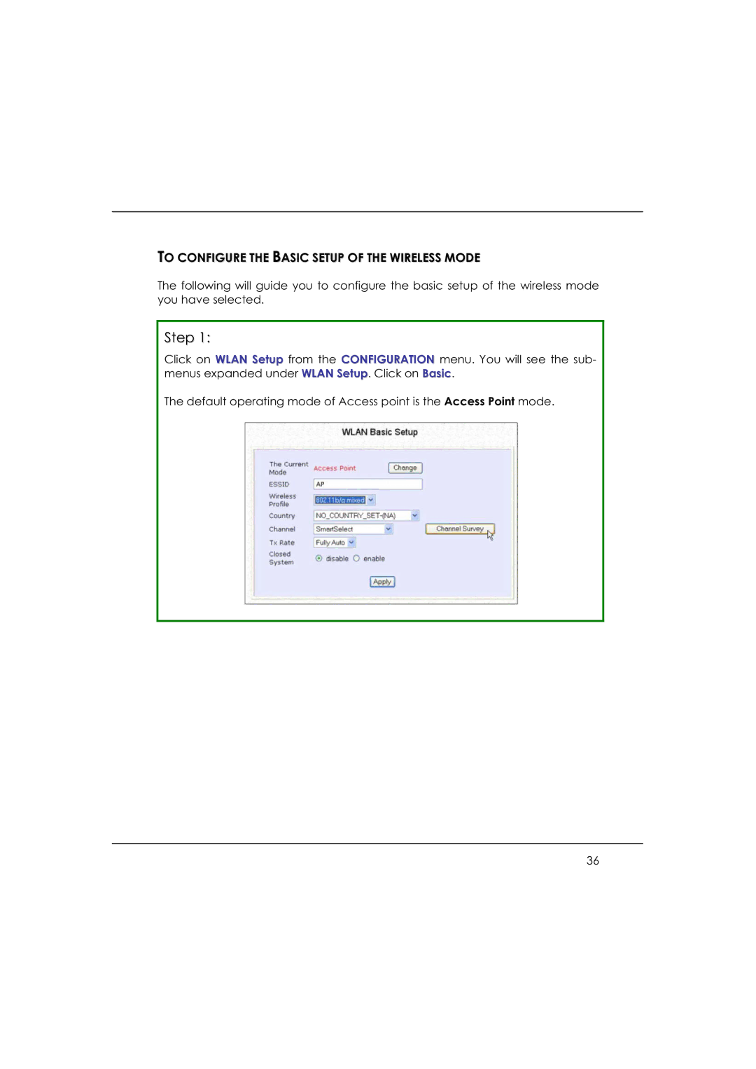 DeWalt WP54AG manual To Configure the Basic Setup of the Wireless Mode 