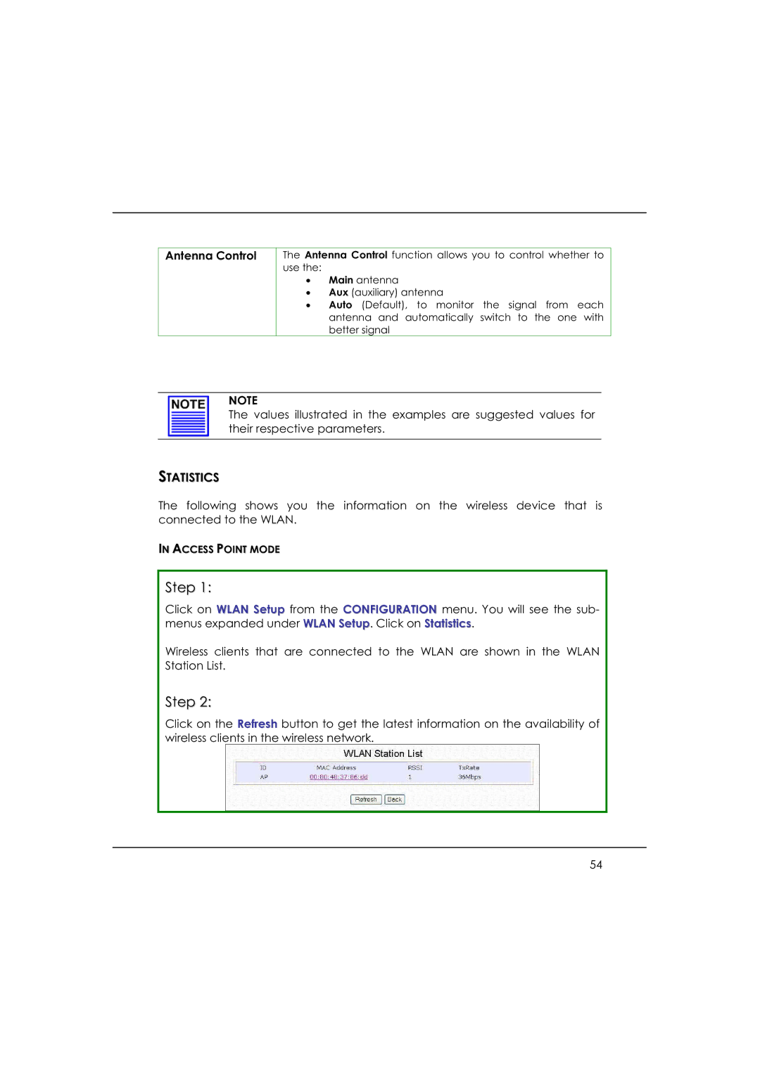 DeWalt WP54AG manual Statistics, Antenna Control 