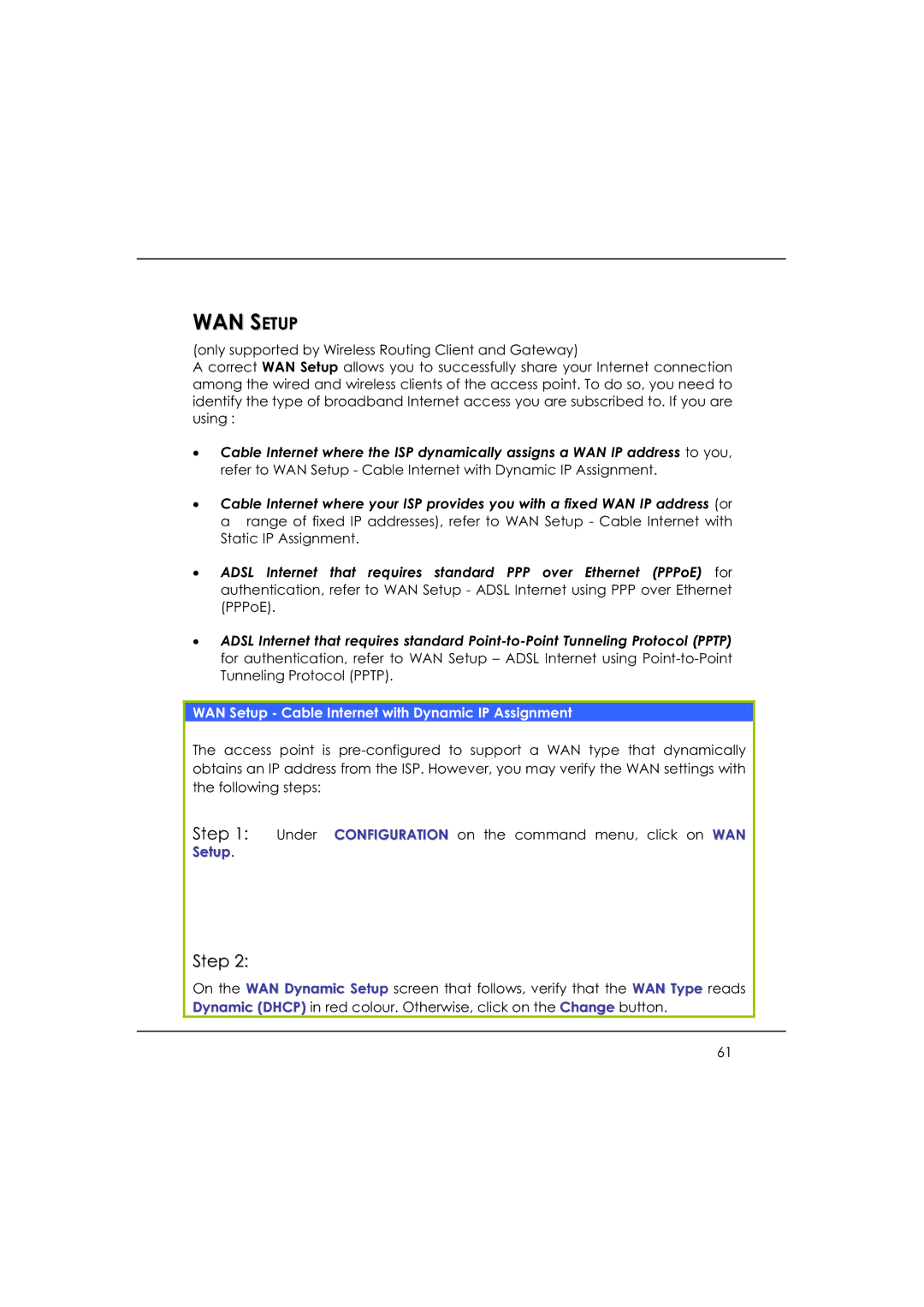 DeWalt WP54AG manual WAN Setup 