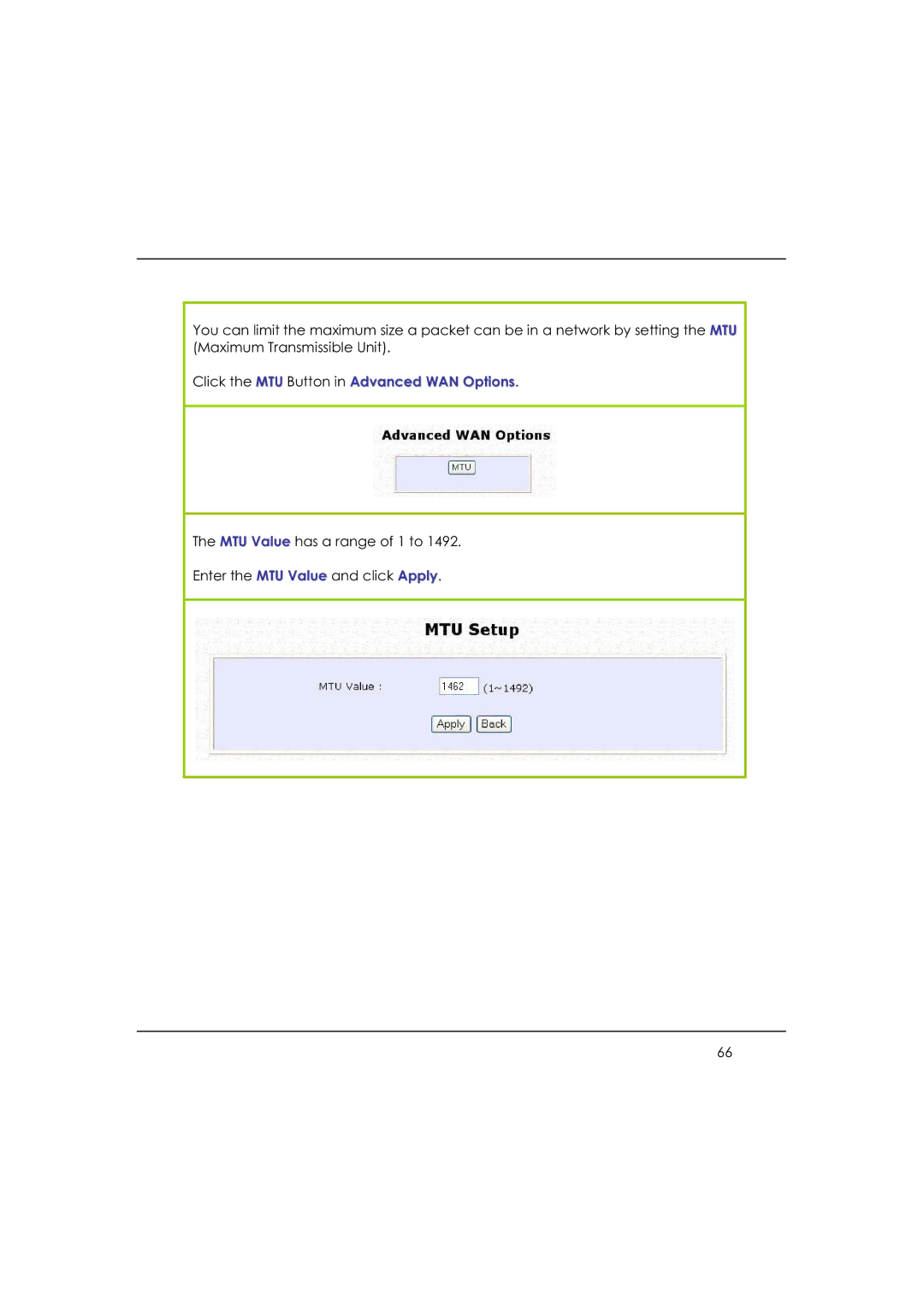 DeWalt WP54AG manual Click the MTU Button in Advanced WAN Options 