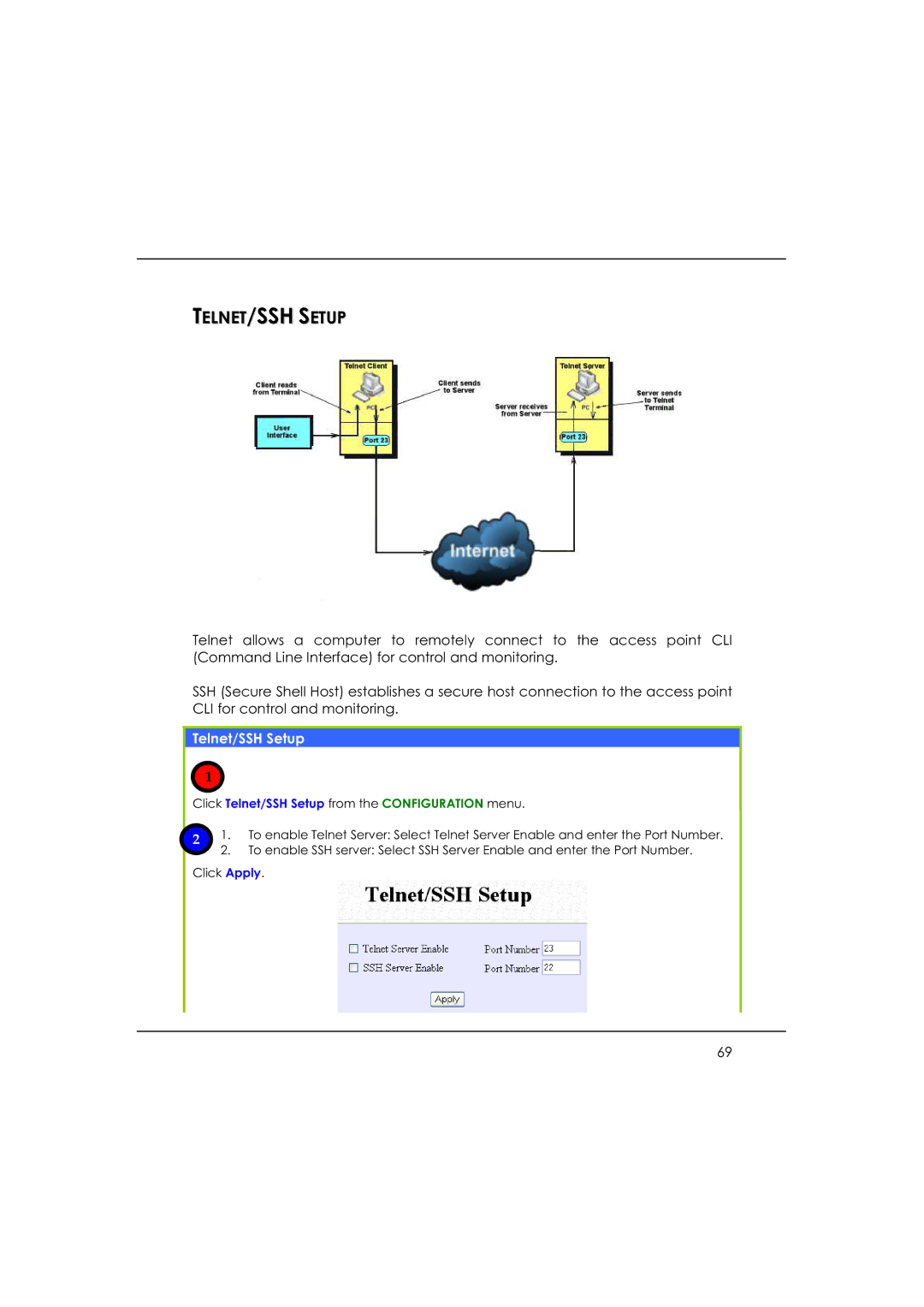 DeWalt WP54AG manual TELNET/SSH Setup, Telnet/SSH Setup 