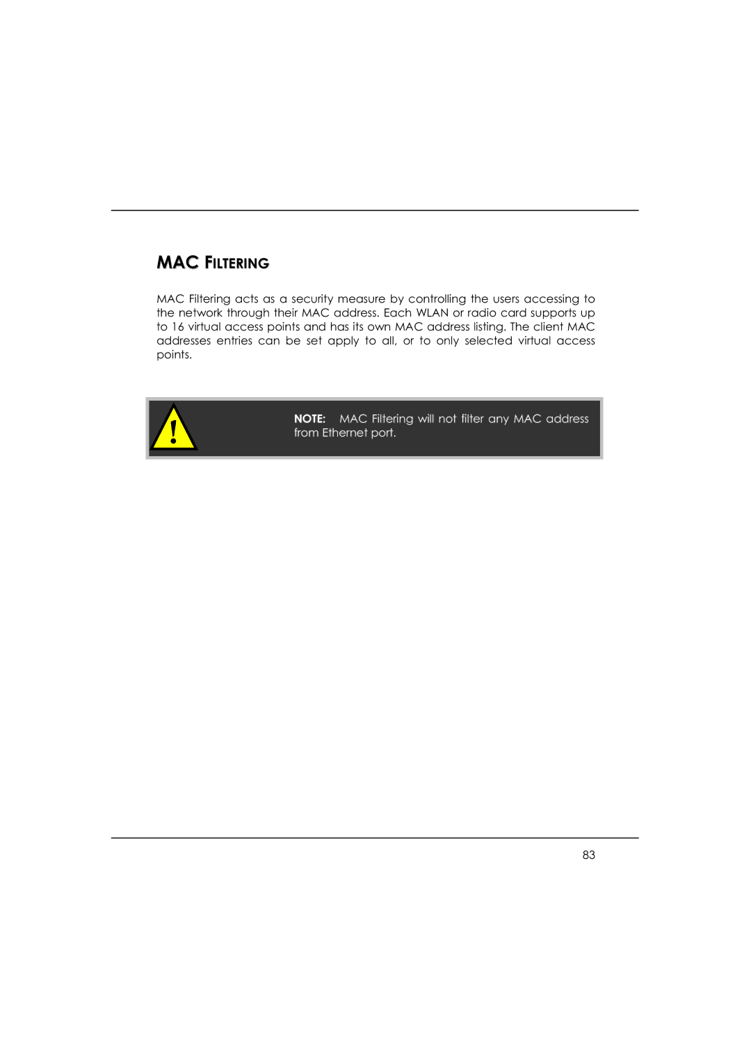 DeWalt WP54AG manual MAC Filtering 