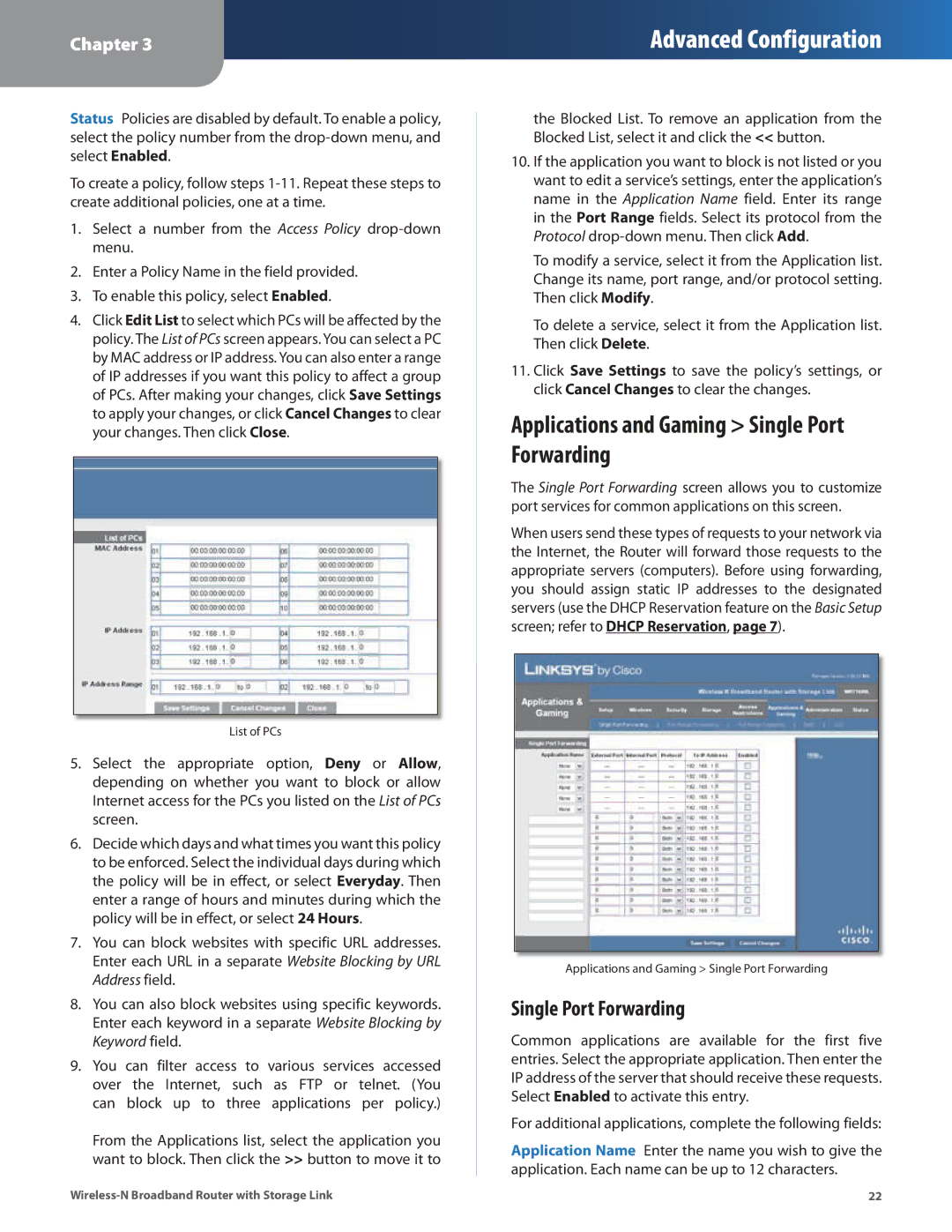 DeWalt WRT160NL manual Applications and Gaming Single Port Forwarding 