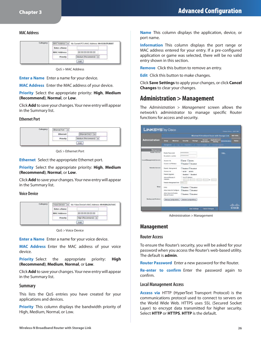 DeWalt WRT160NL manual Administration Management, Router Access, Local Management Access 