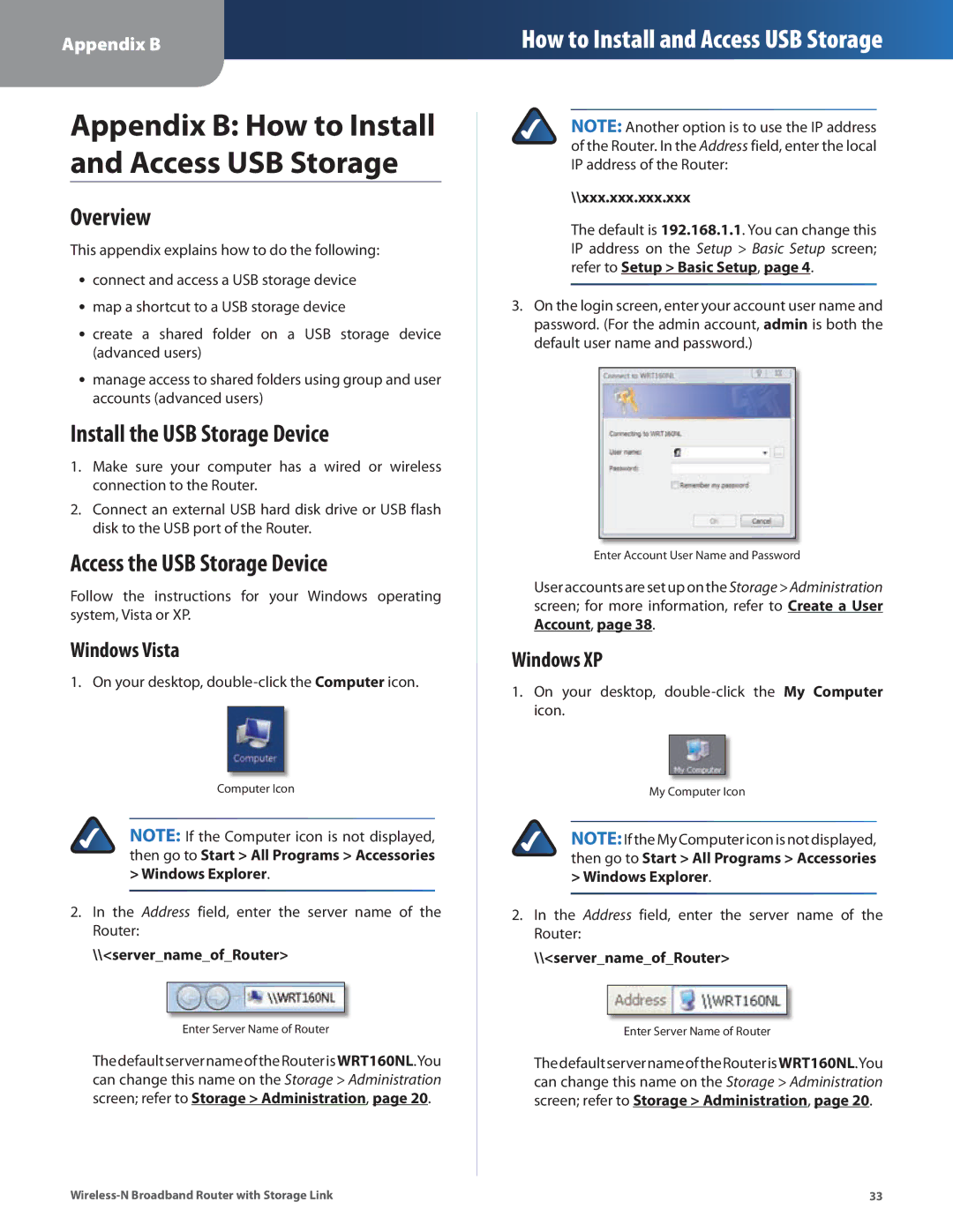 DeWalt WRT160NL manual Overview, Install the USB Storage Device, Access the USB Storage Device, Windows Vista, Windows XP 