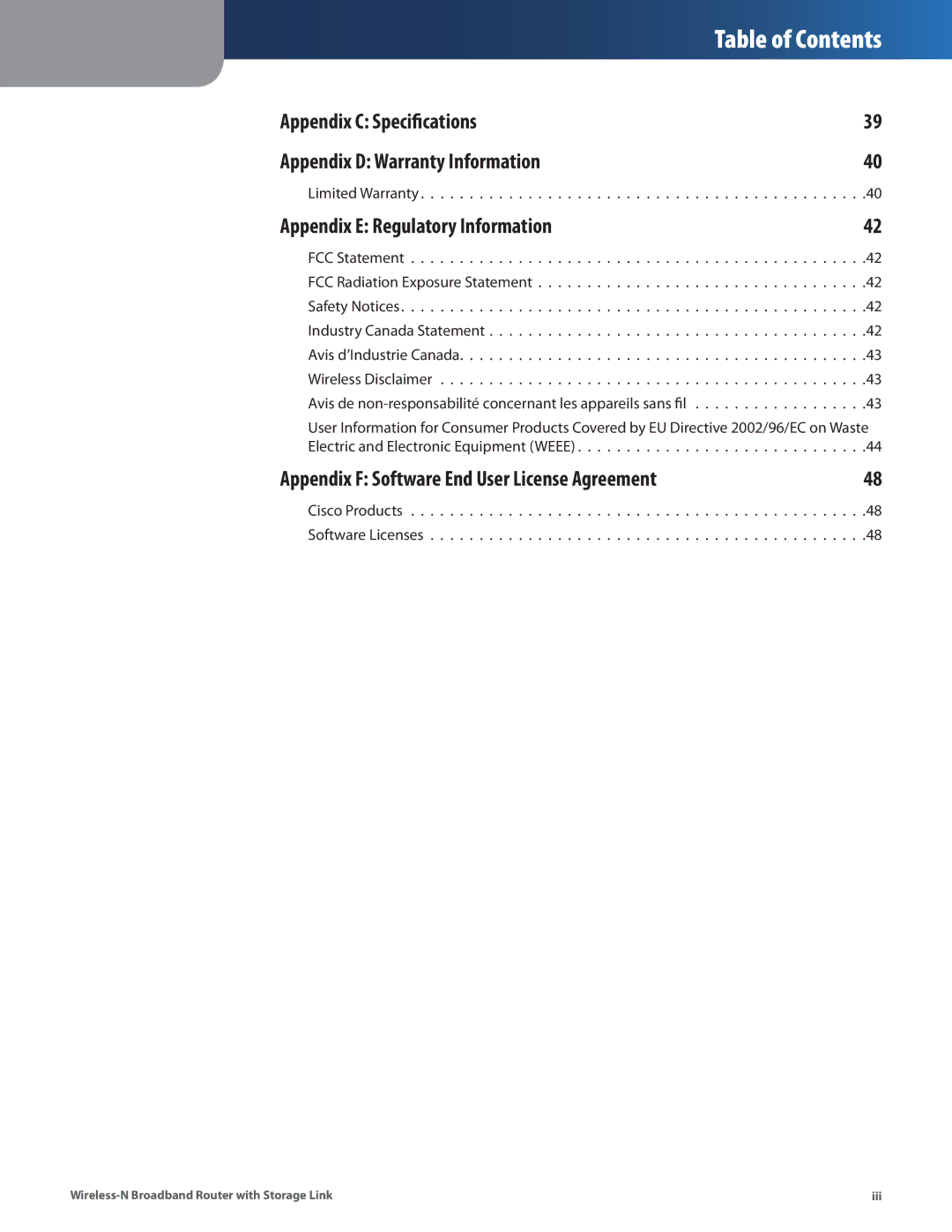 DeWalt WRT160NL manual Appendix C Specifications Appendix D Warranty Information, Appendix E Regulatory Information 