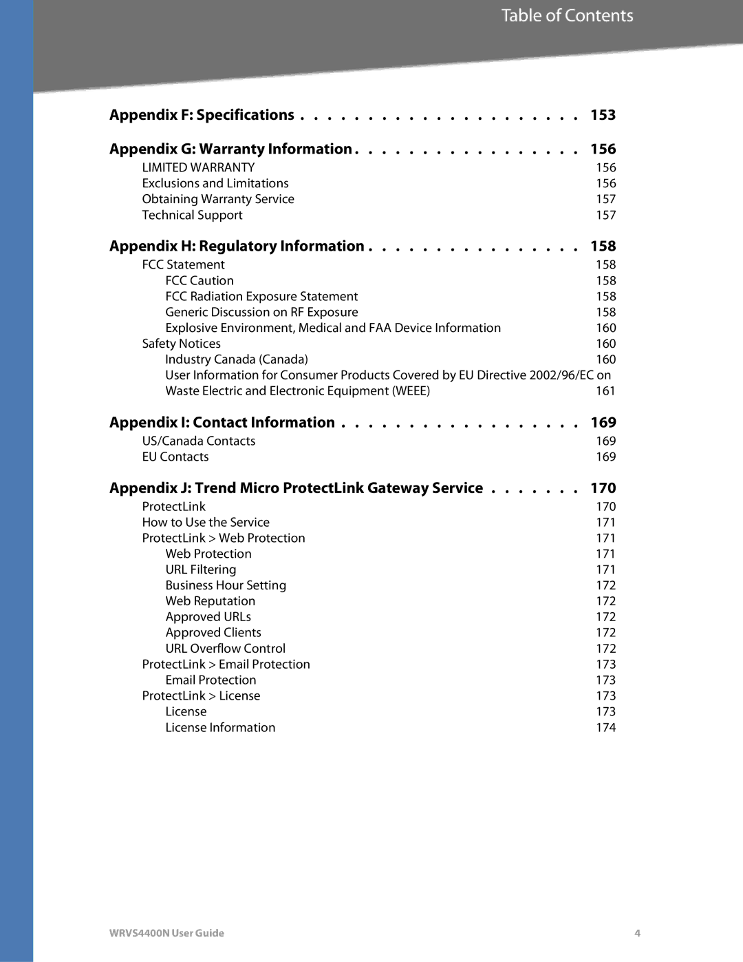 DeWalt WRVS4400N manual Appendix H Regulatory Information 158, Appendix I Contact Information 169 