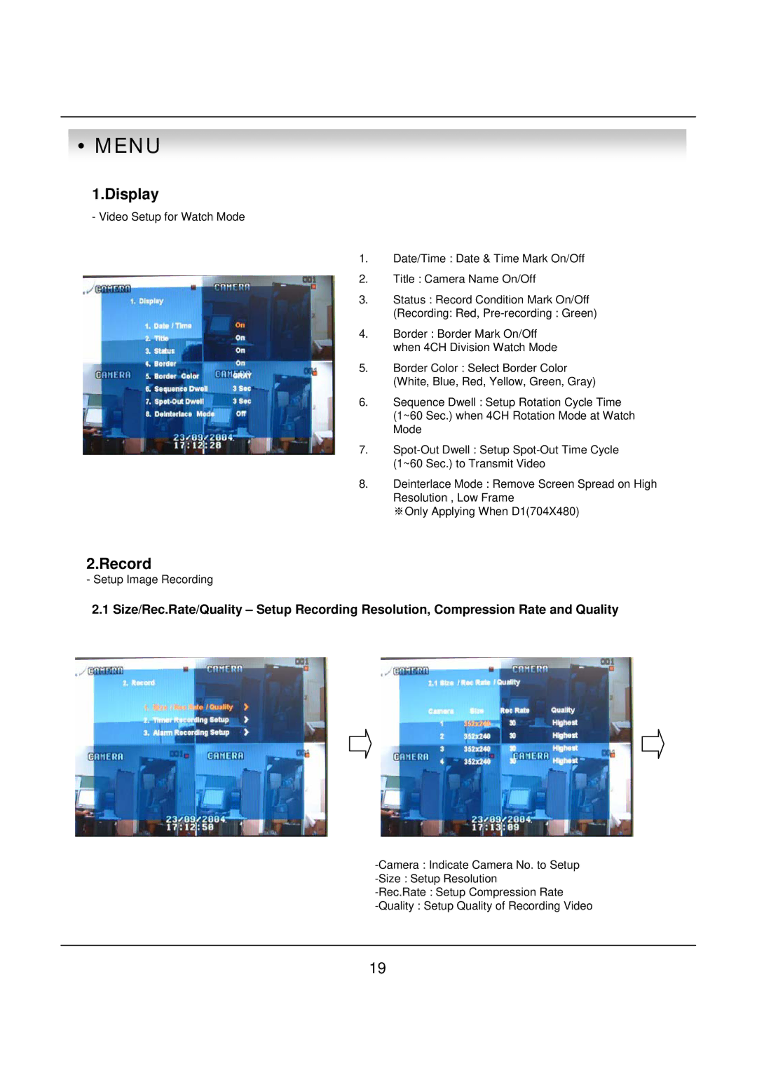 deXlan 047200 user manual Display, Record 