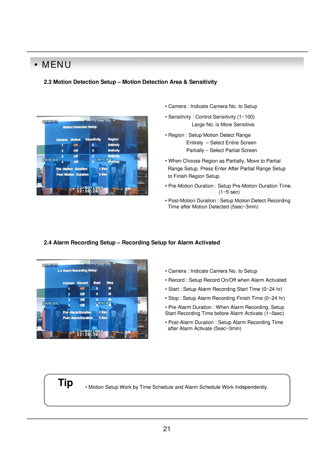 deXlan 047200 user manual Motion Detection Setup Motion Detection Area & Sensitivity 