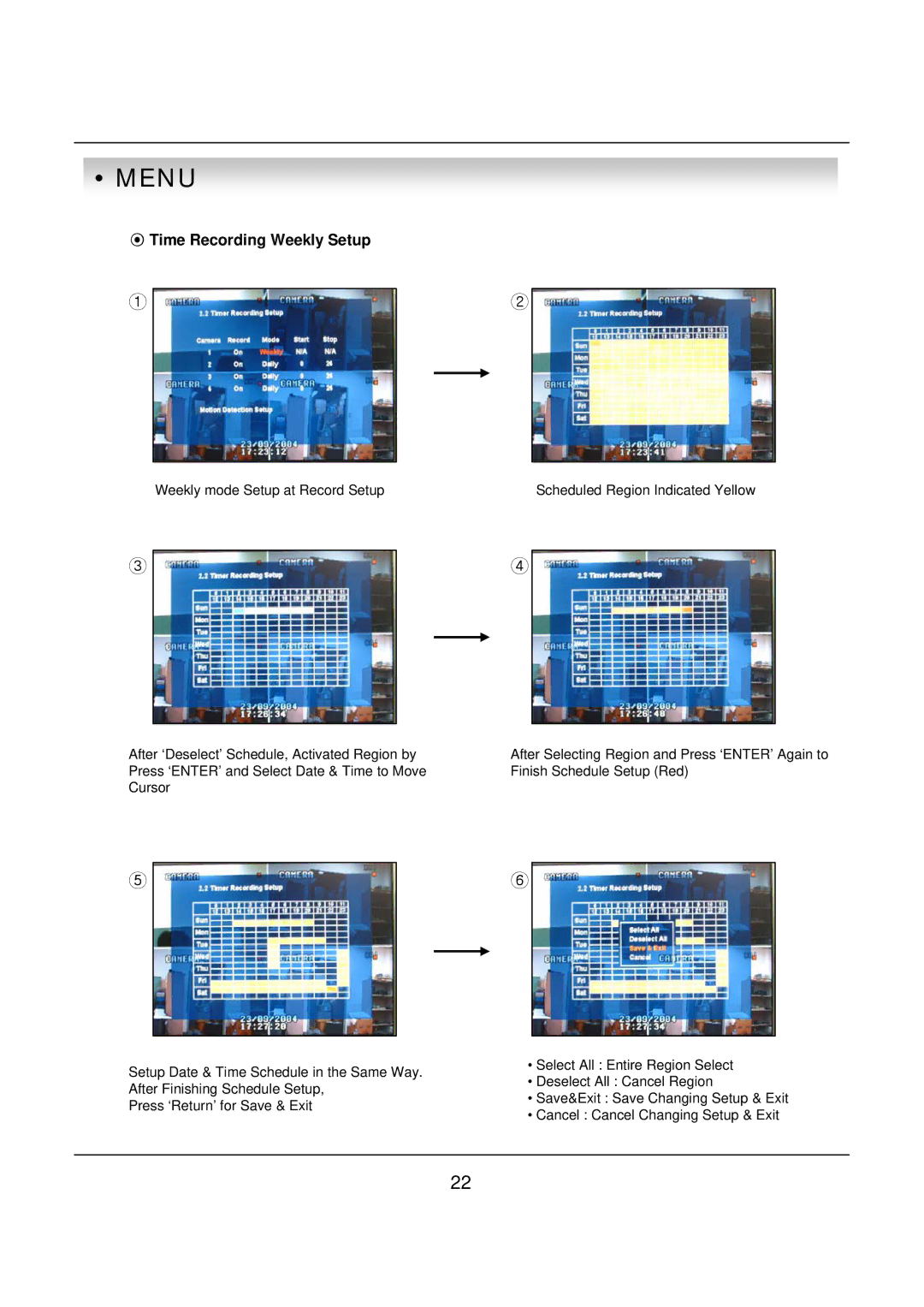 deXlan 047200 user manual ⊙ Time Recording Weekly Setup 