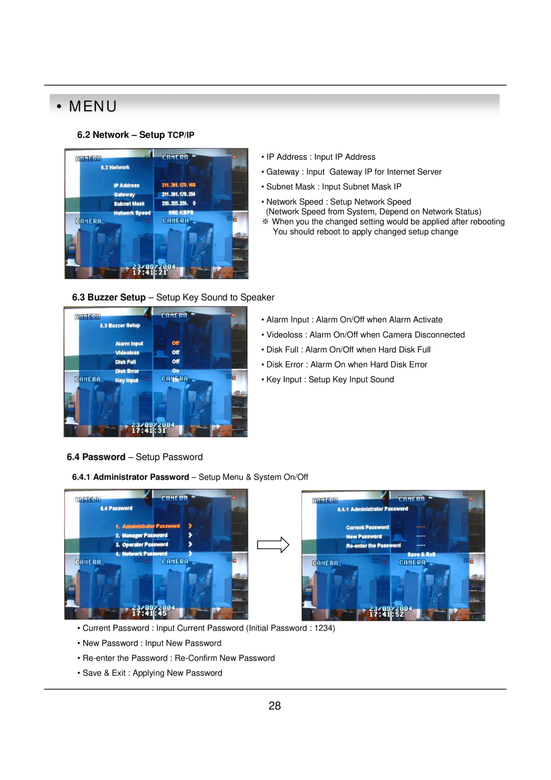 deXlan 047200 user manual Network Setup TCP/IP, Buzzer Setup Setup Key Sound to Speaker 