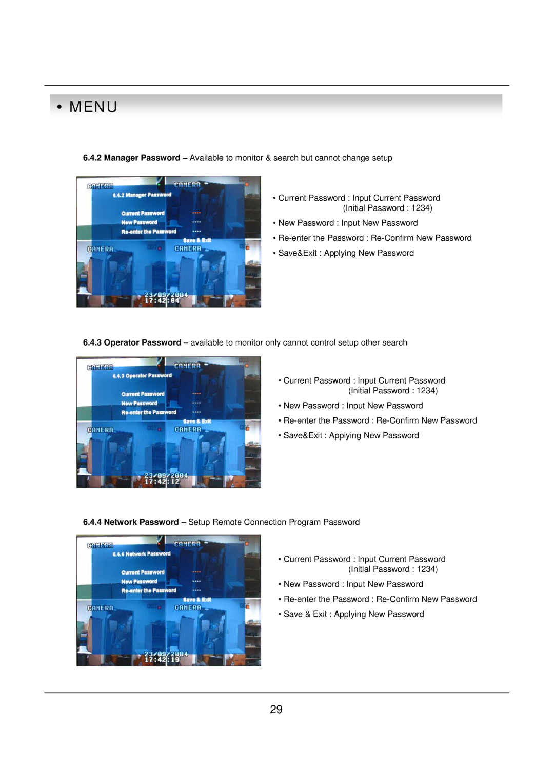 deXlan 047200 user manual Current Password Input Current Password Initial Password 