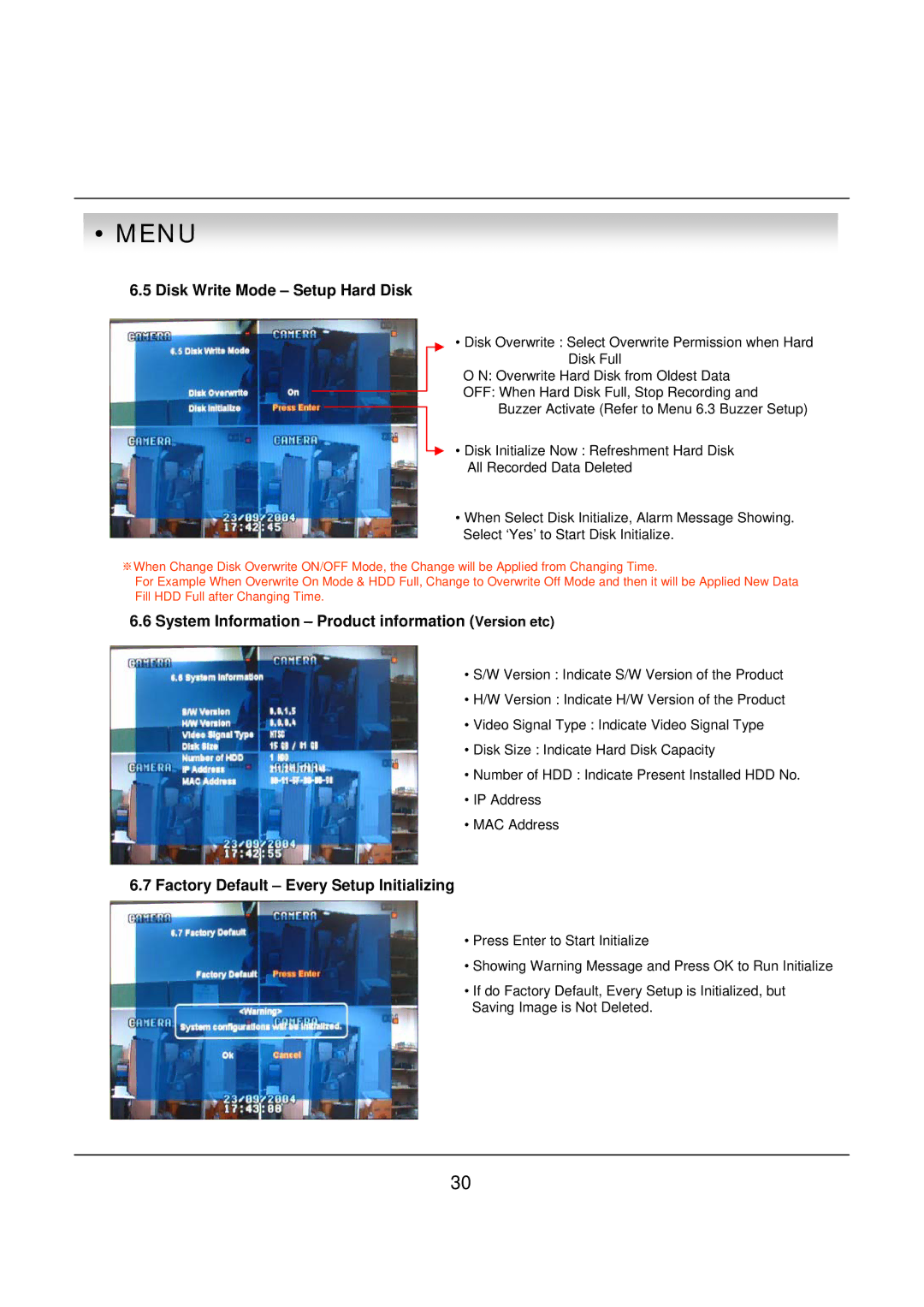 deXlan 047200 user manual Disk Write Mode Setup Hard Disk, System Information Product information Version etc 