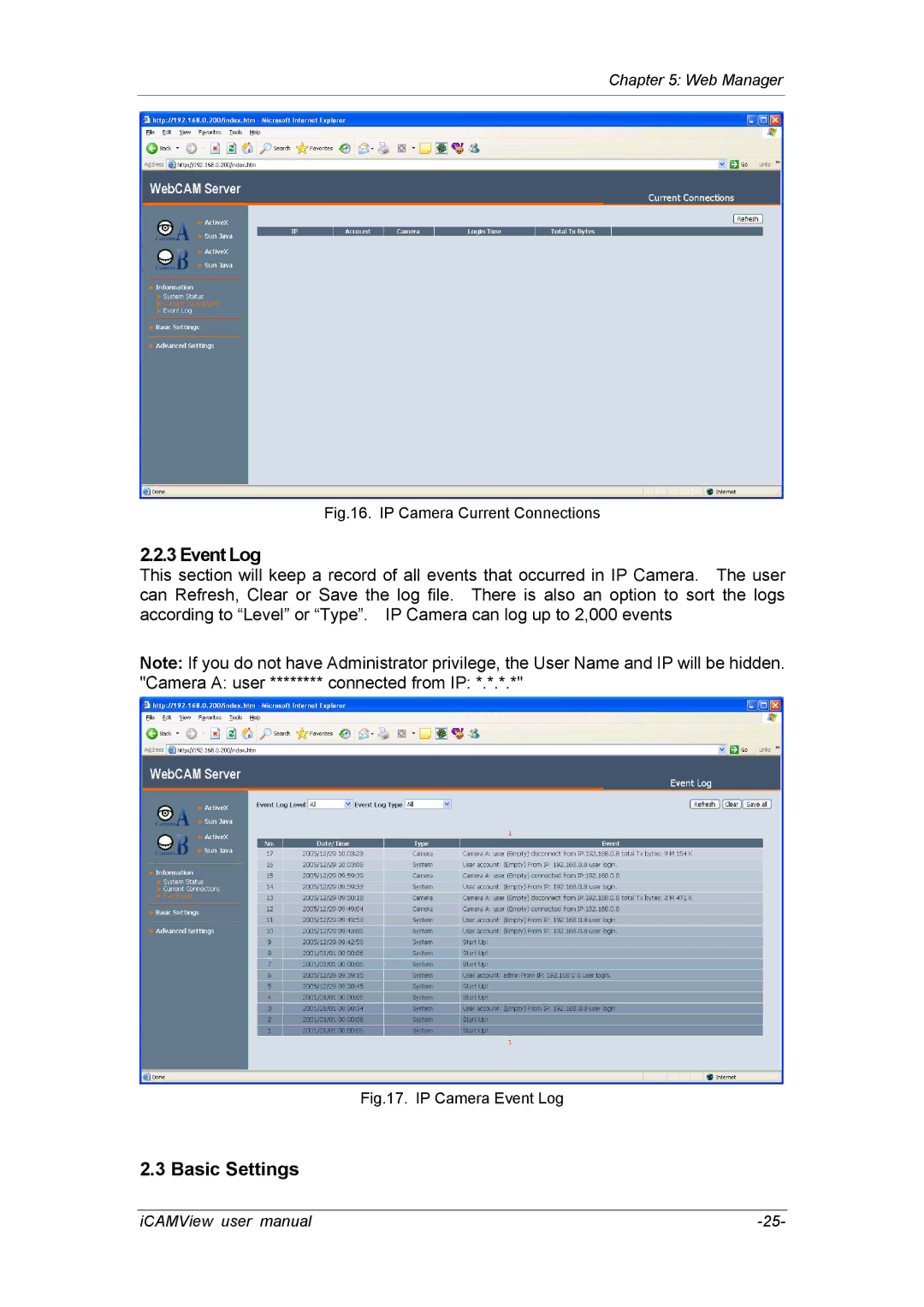 deXlan 050862 user manual Event Log, Basic Settings 