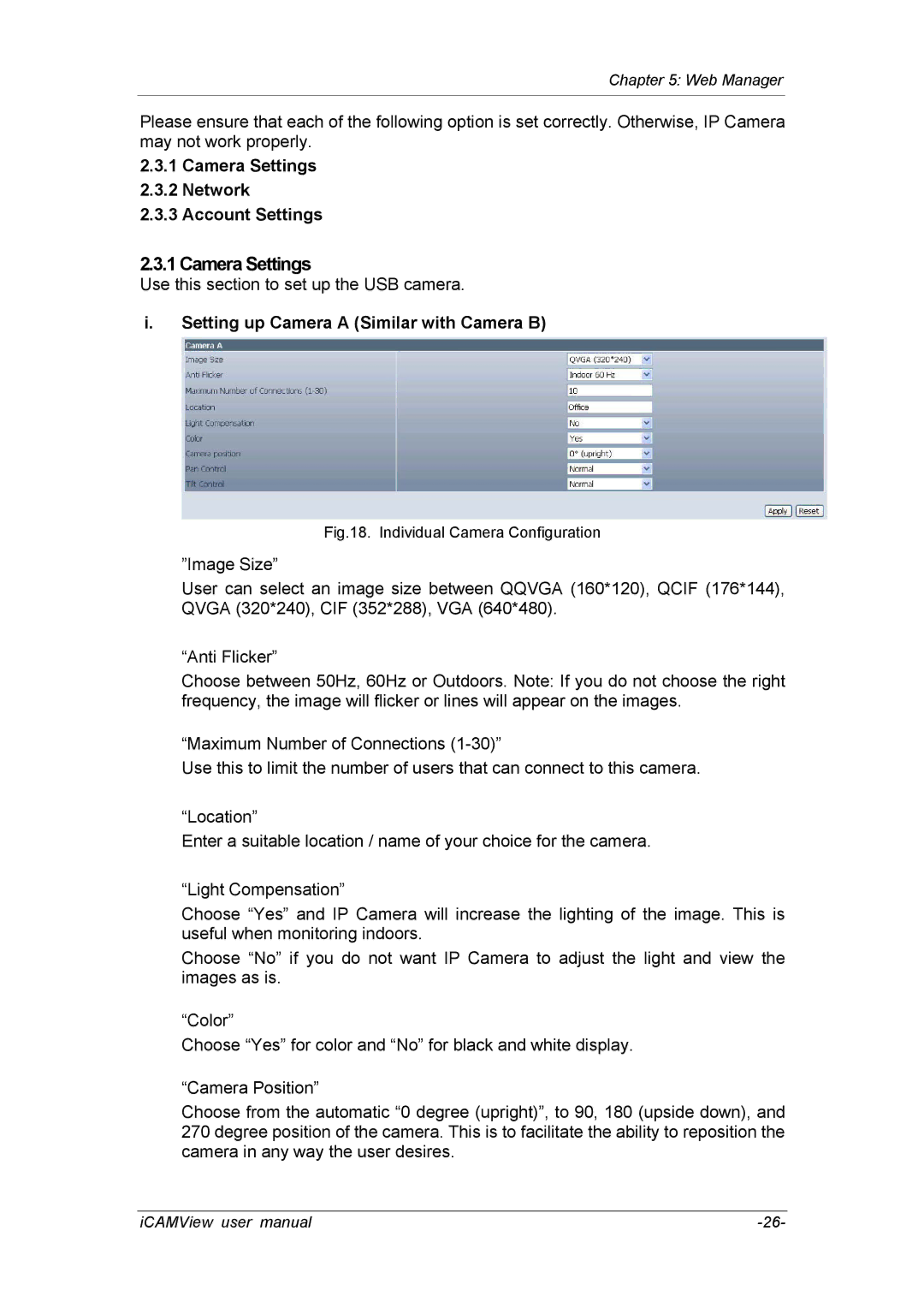 deXlan 050862 user manual Camera Settings Network Account Settings, Setting up Camera a Similar with Camera B 