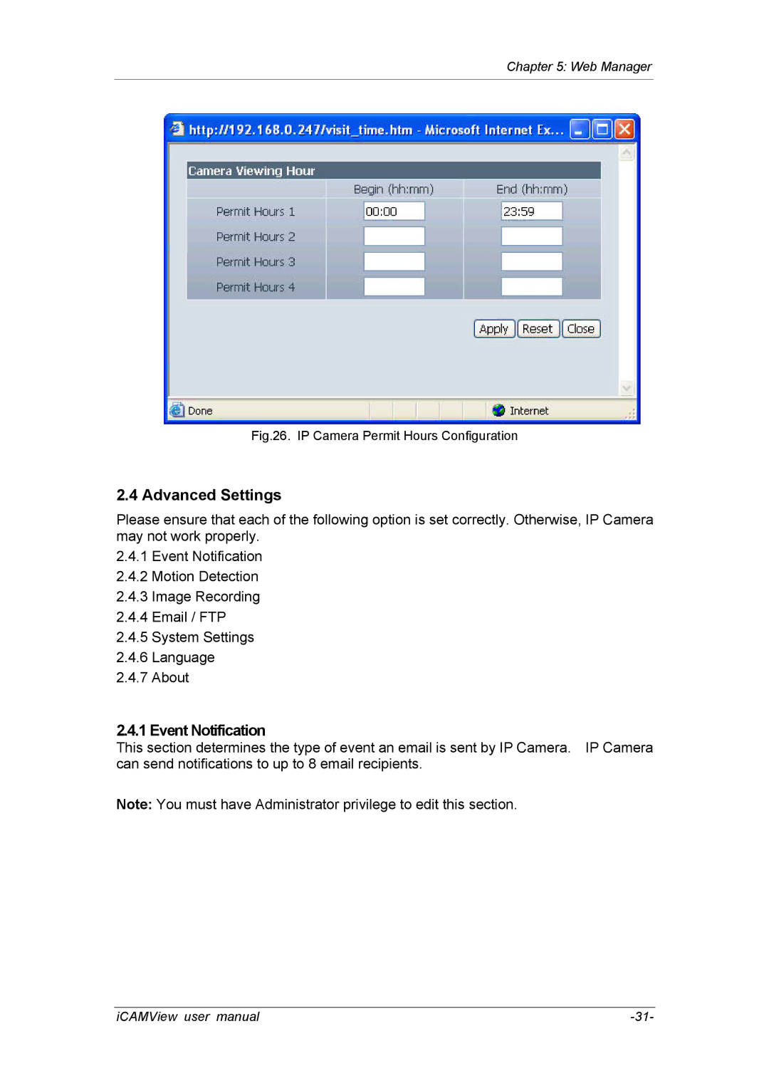 deXlan 050862 user manual Advanced Settings, Event Notification 