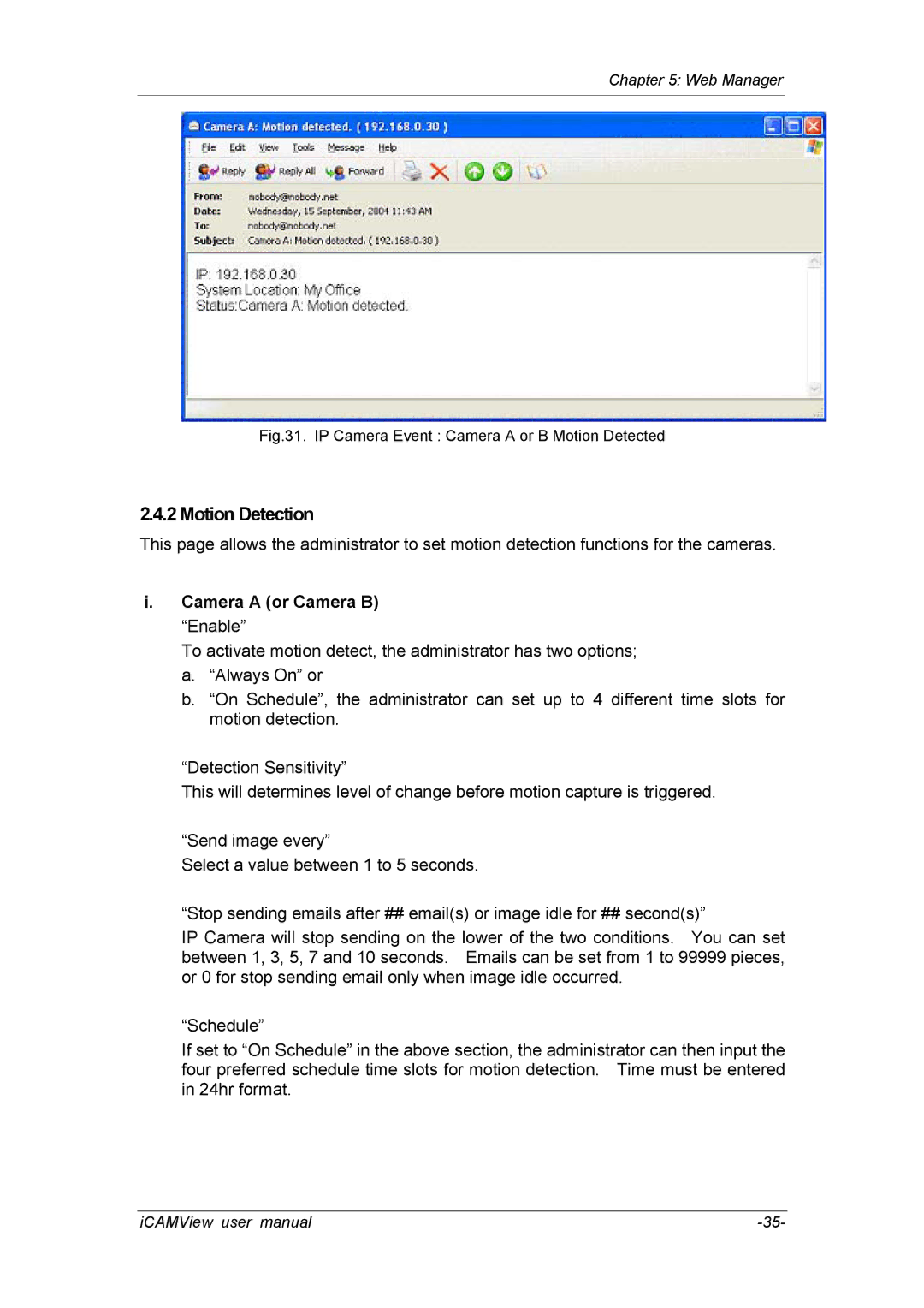 deXlan 050862 user manual Motion Detection, Camera a or Camera B Enable 