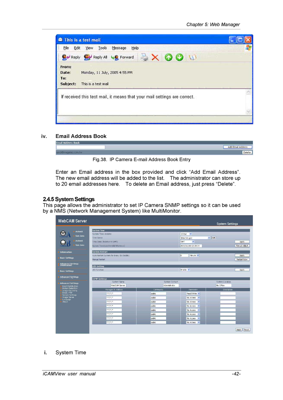 deXlan 050862 user manual System Settings, Iv. Email Address Book 