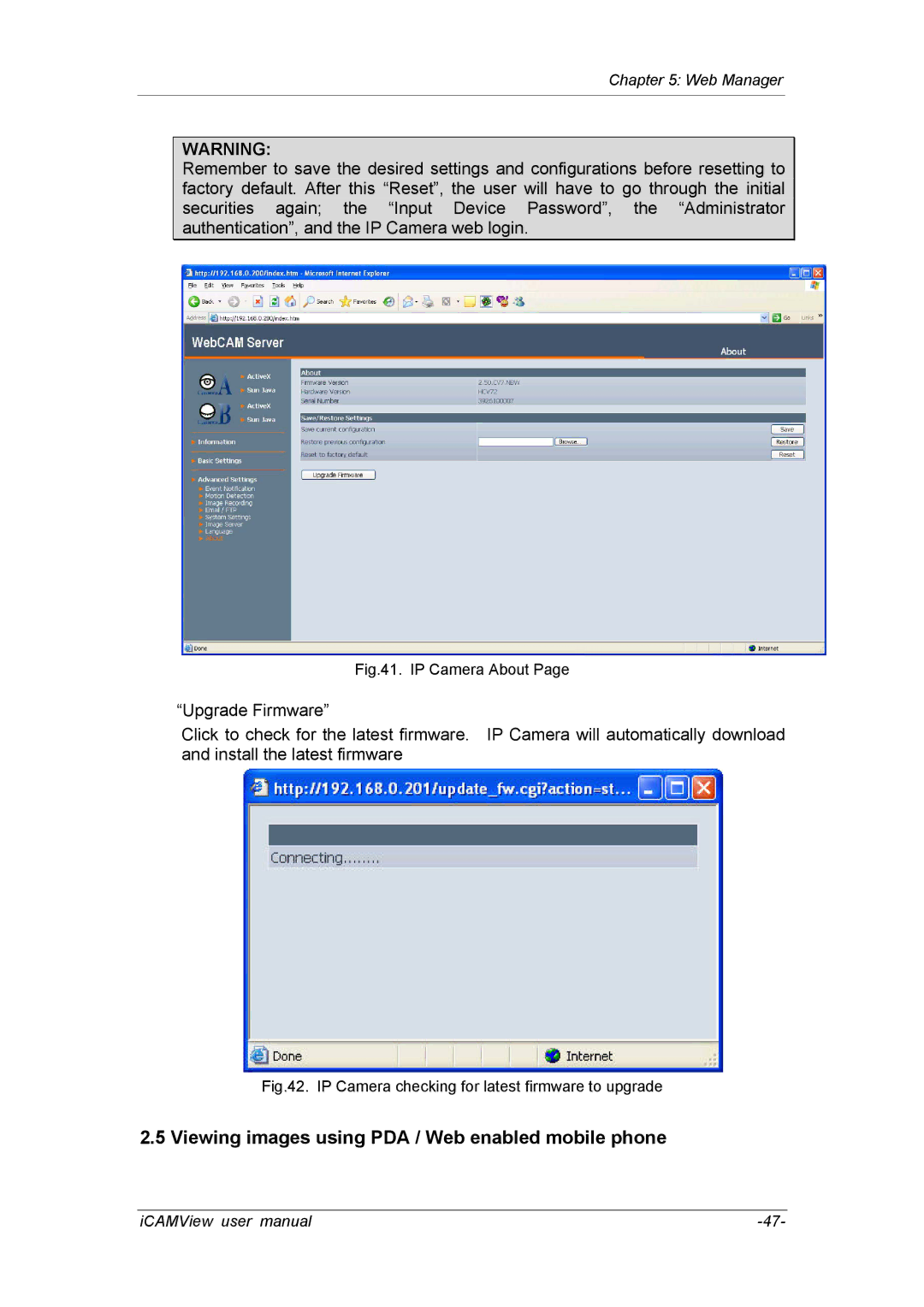 deXlan 050862 user manual Viewing images using PDA / Web enabled mobile phone, IP Camera About 