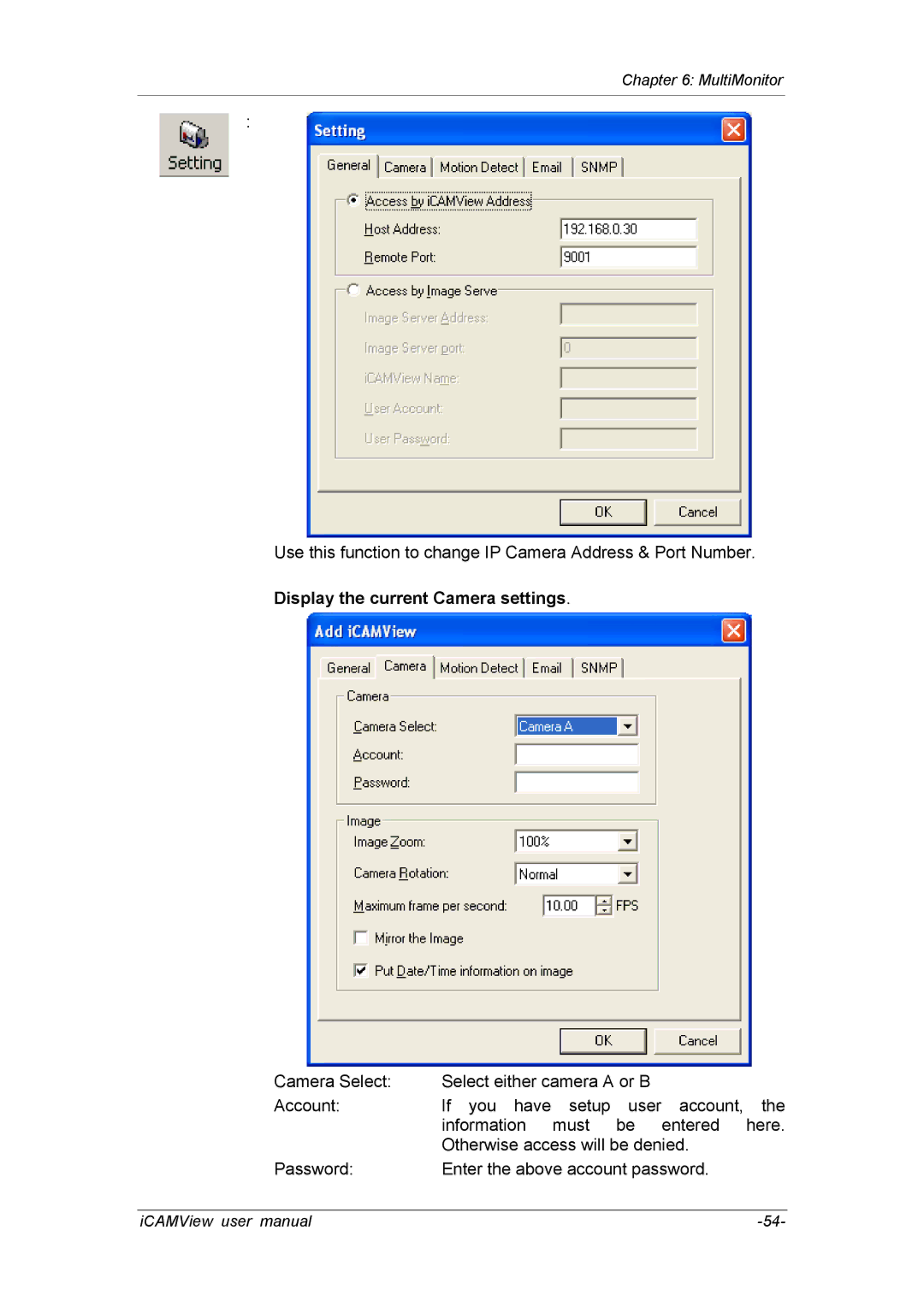 deXlan 050862 user manual Display the current Camera settings 