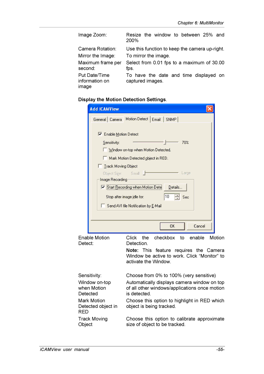 deXlan 050862 user manual Display the Motion Detection Settings, Red 