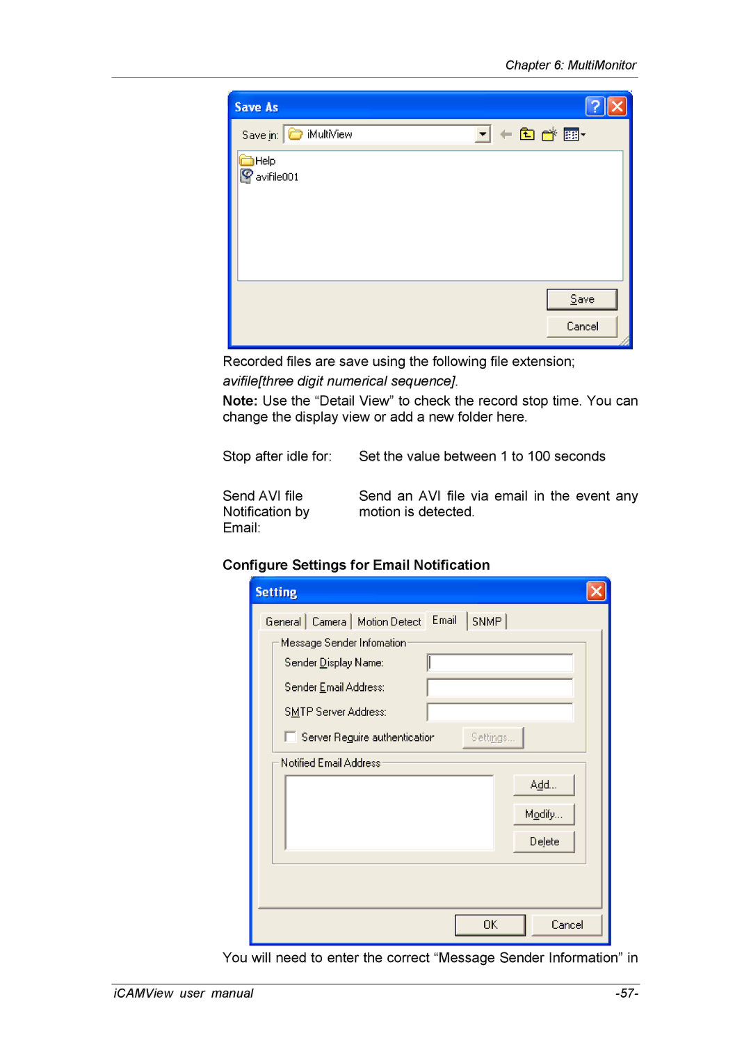 deXlan 050862 user manual Avifilethree digit numerical sequence, Configure Settings for Email Notification 