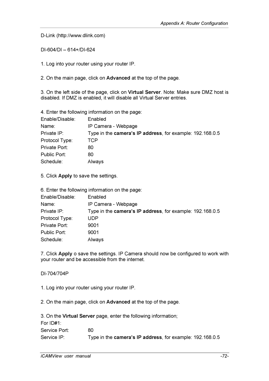 deXlan 050862 user manual Tcp 